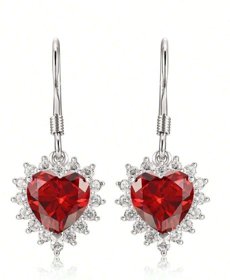 Lab-Grown Emerald - Heart Emerald Diamond Starry Glow Dangle Earrings