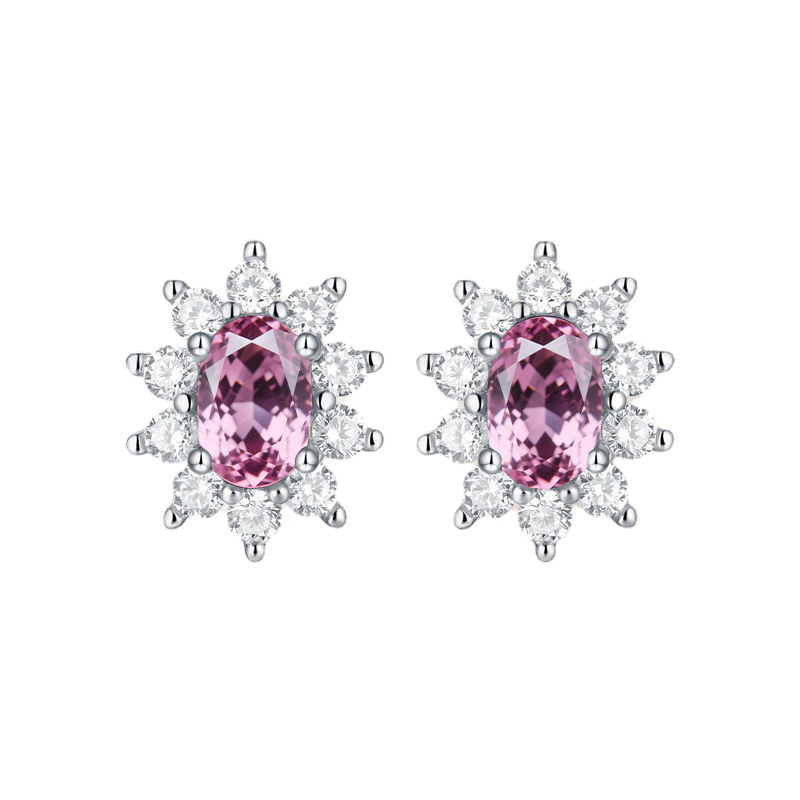 Lab-Grown Emerald - Oval Emerald Diamond Star Cluster Stud Earrings