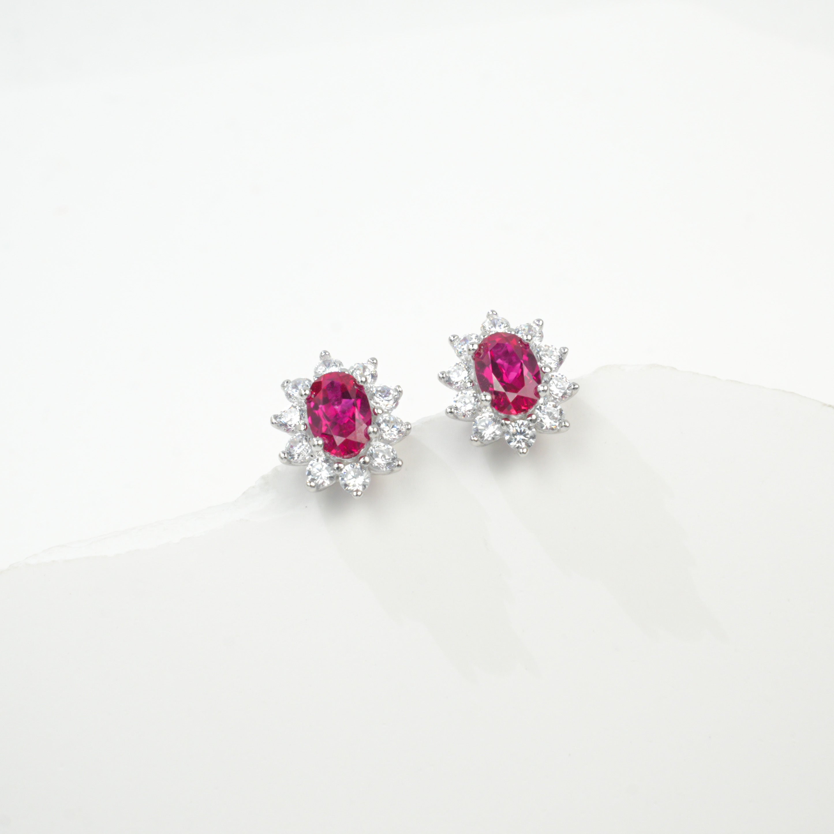 Lab-Grown Emerald - Oval Emerald Diamond Star Cluster Stud Earrings