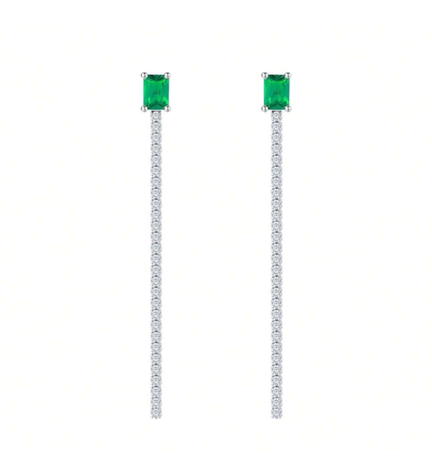 Lab-Grown Emerald - Square Emerald Diamond Gleaming Dangle Earrings