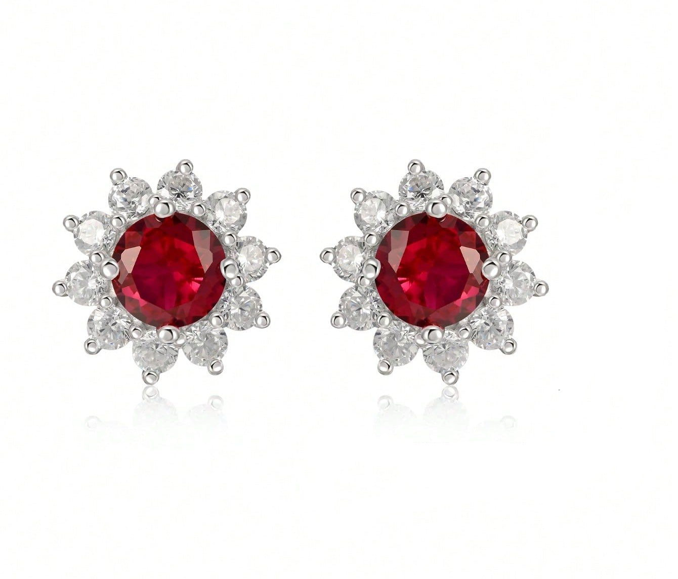 Lab-Grown Emerald - Round Emerald Diamond Starburst Stud Earrings