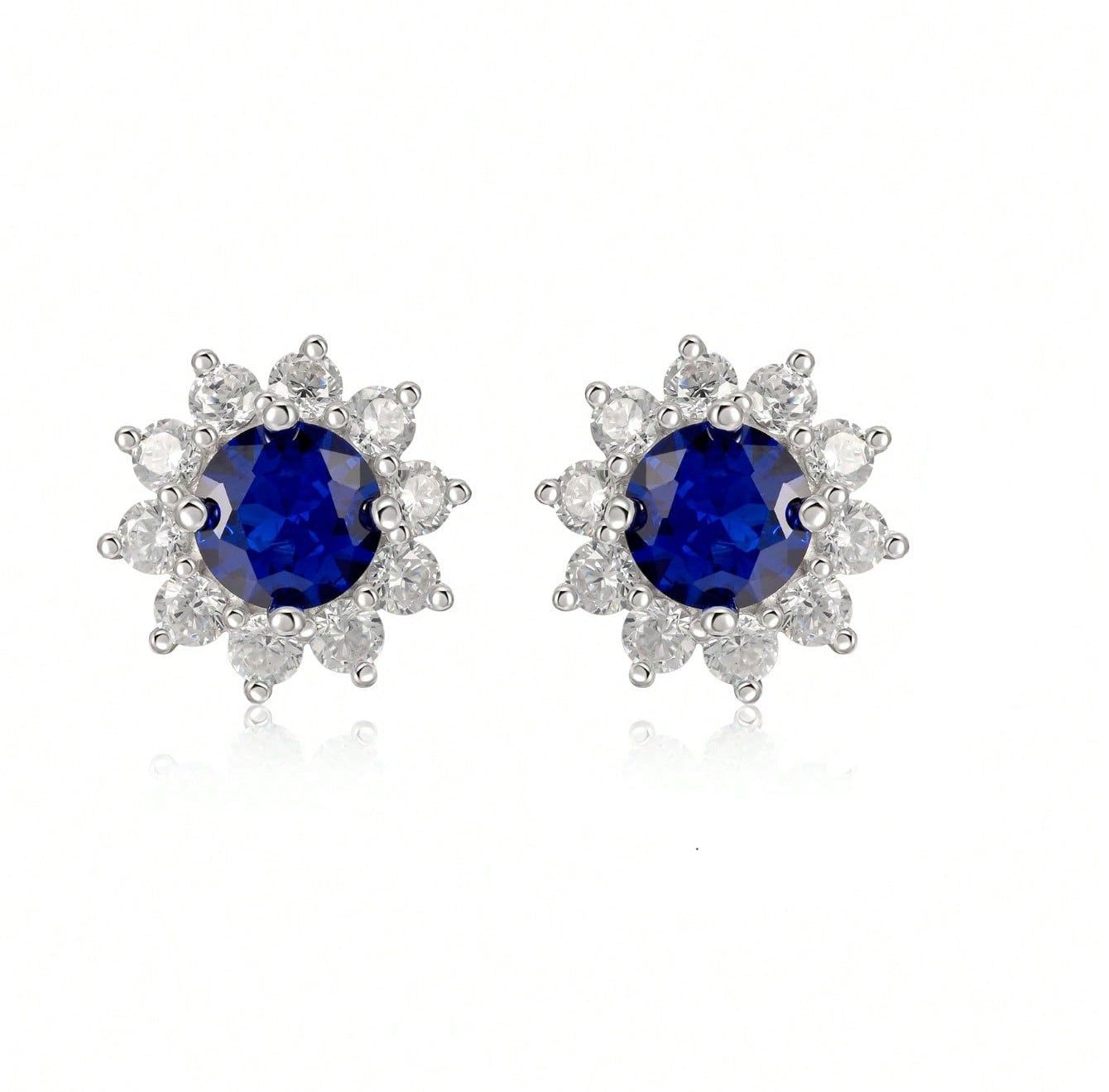 Lab-Grown Emerald - Round Emerald Diamond Starburst Stud Earrings