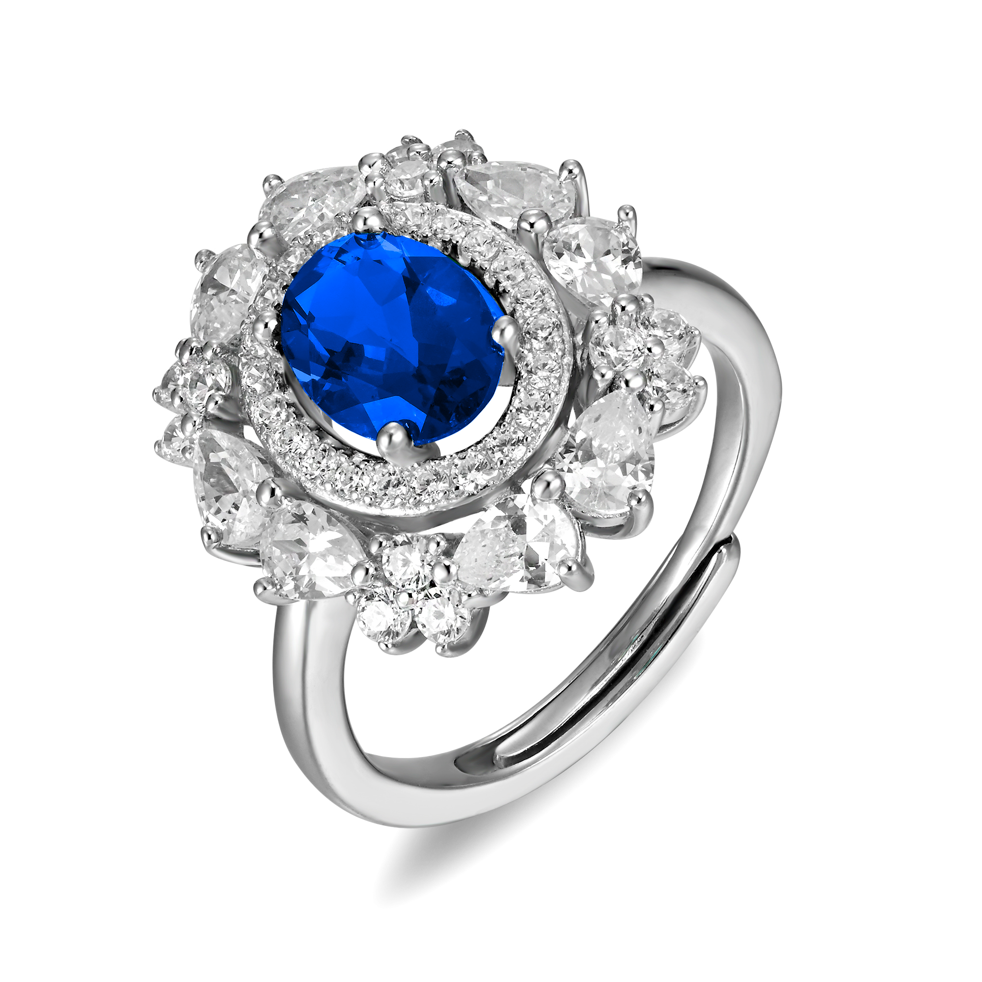 Lab-Grown Emerald - Oval Emerald Diamond Cluster Ring