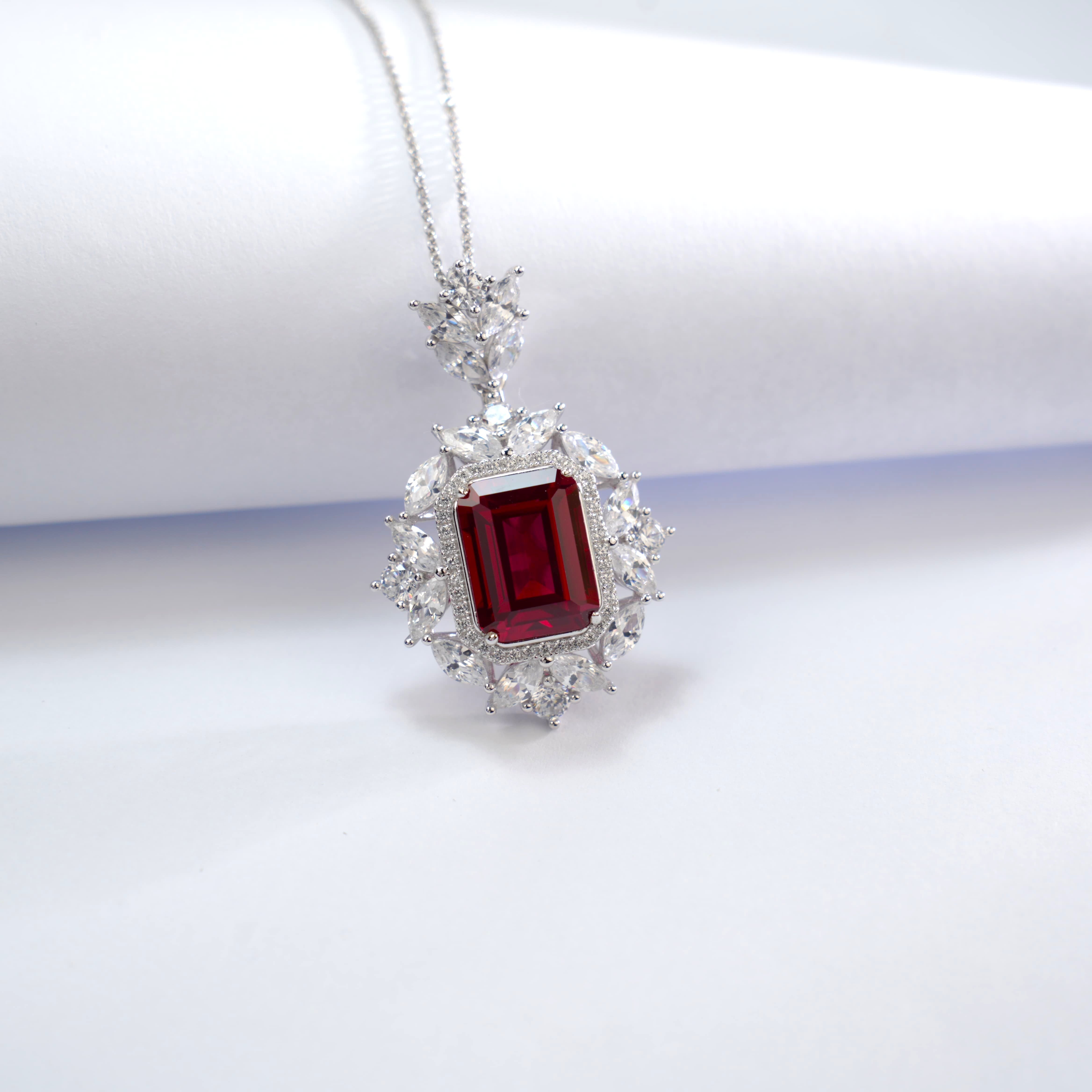 Lab-Grown Ruby - Square Ruby Diamond Regal Radiance Pendant