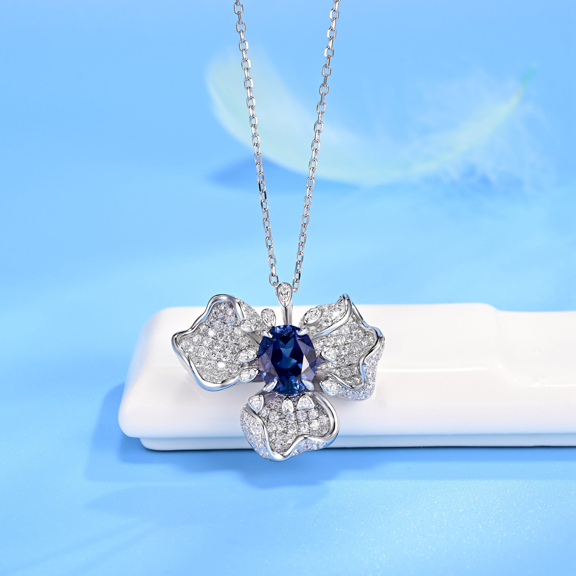 Lab-Grown Emerald - Round Emerald Diamond Floral Glow Pendant