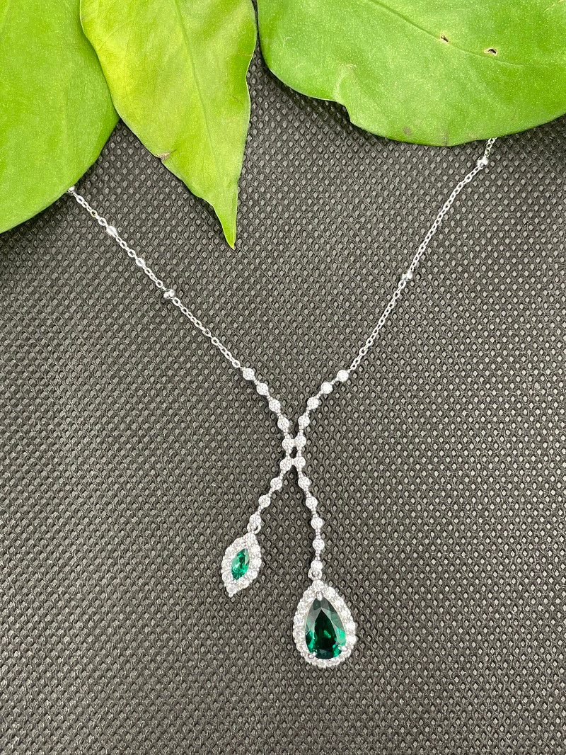 Lab-Grown Emerald - Dewy Emerald Diamond Double Drop Y-Necklace