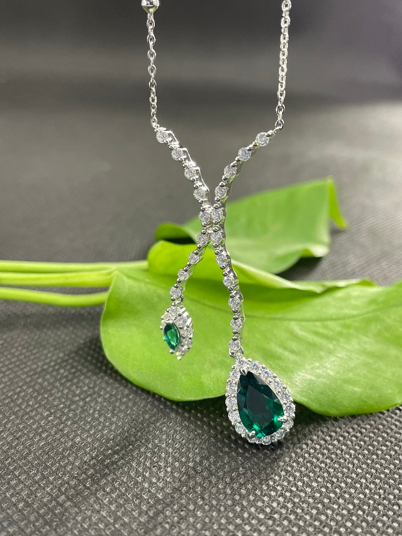 Lab-Grown Emerald - Dewy Emerald Diamond Double Drop Y-Necklace