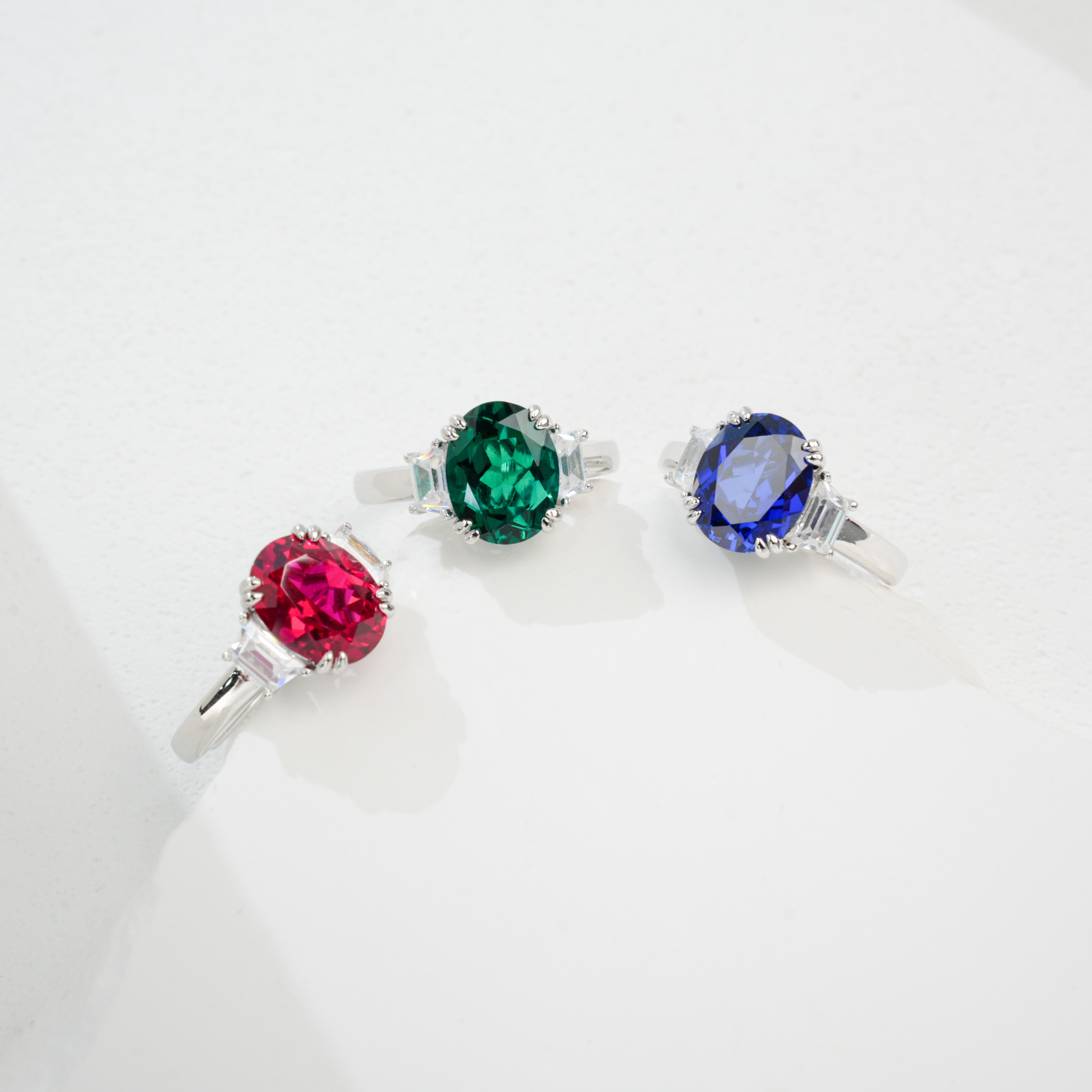 Dual Wings Radiance | Symmetrically Set Oval Lab-Created Emerald Ring