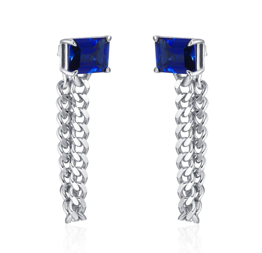 Chained Radiance | Industrial-Chain Square Emerald Earrings