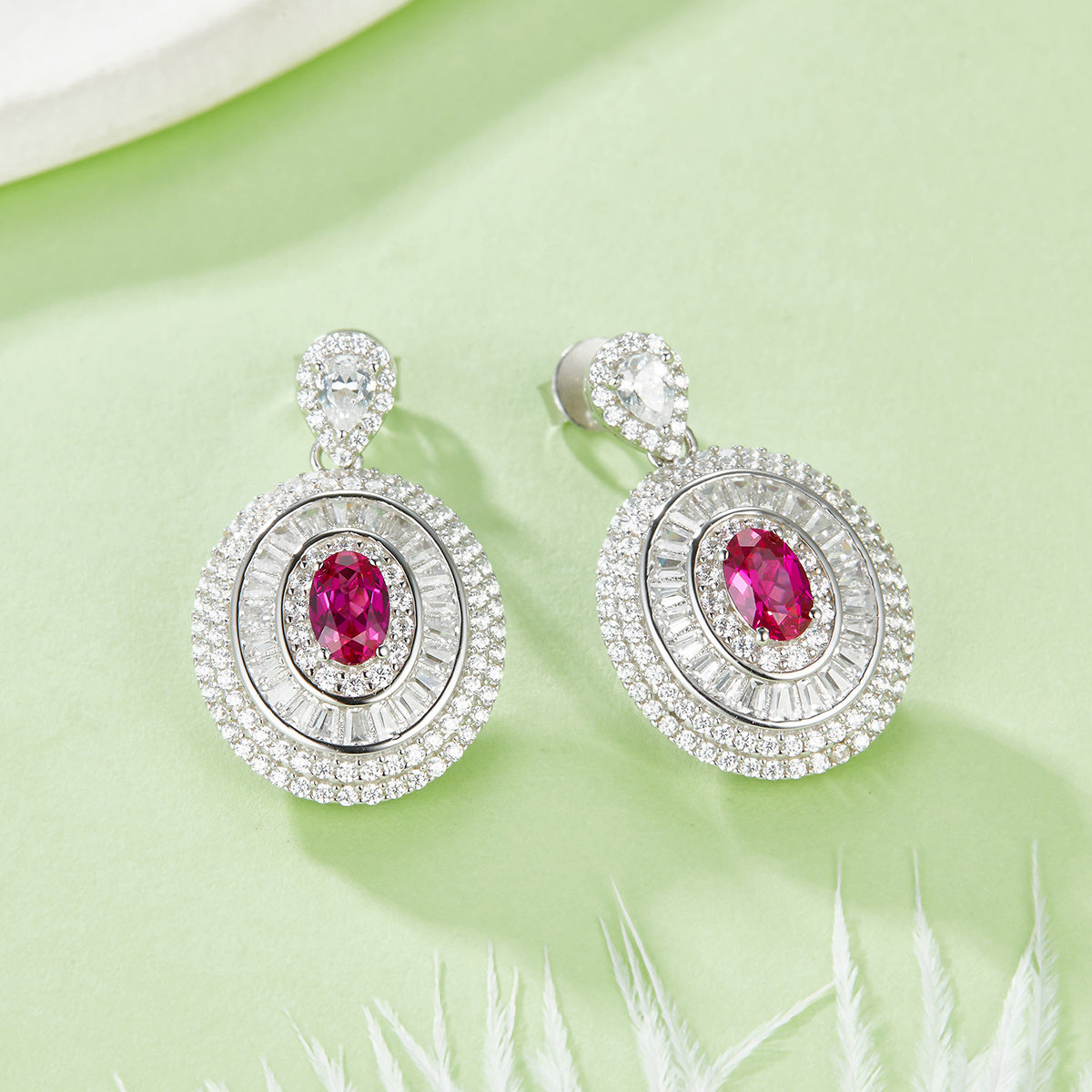 Cascade of Radiance | Cluster Diamond Drop Lab-Created Emerald Earrings