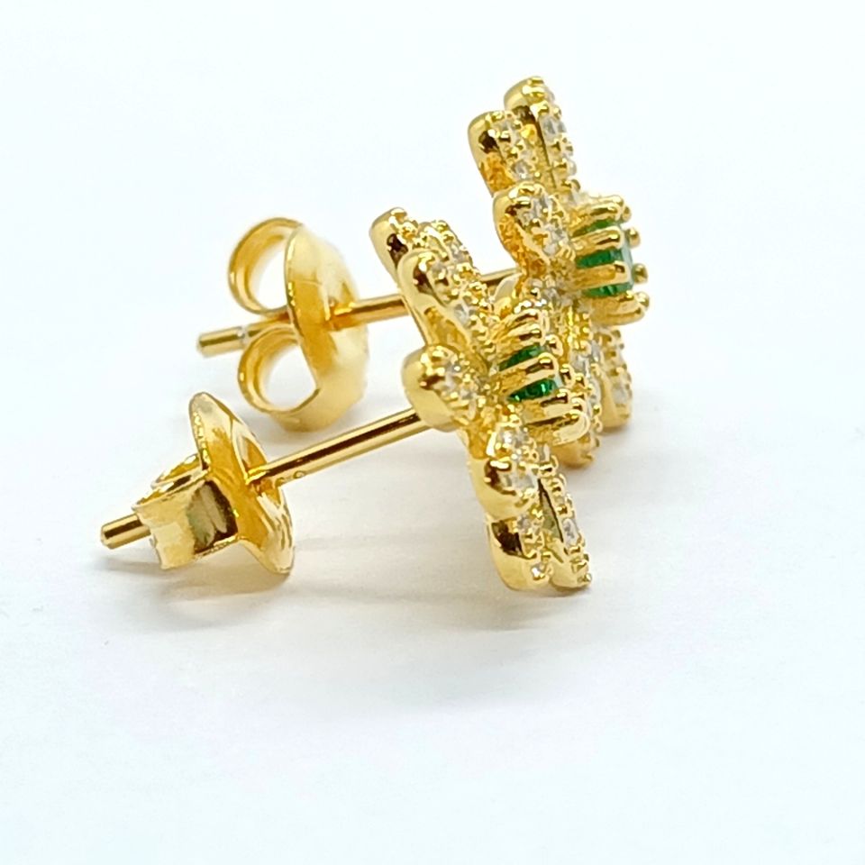 Morning Dew Among Flowers | Diamond Petals Emerald Center Earrings