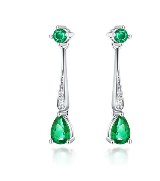Green Sway | Long Drop Double Emerald Diamond Ear Threads