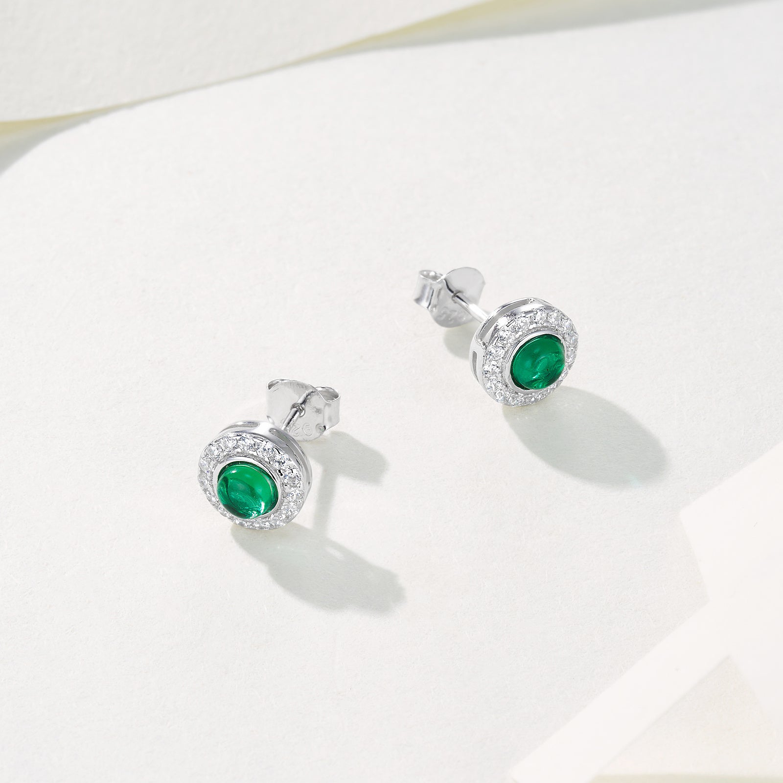 Complete Green Radiance | Single-Row Diamond Surround Round Emerald Ear Studs
