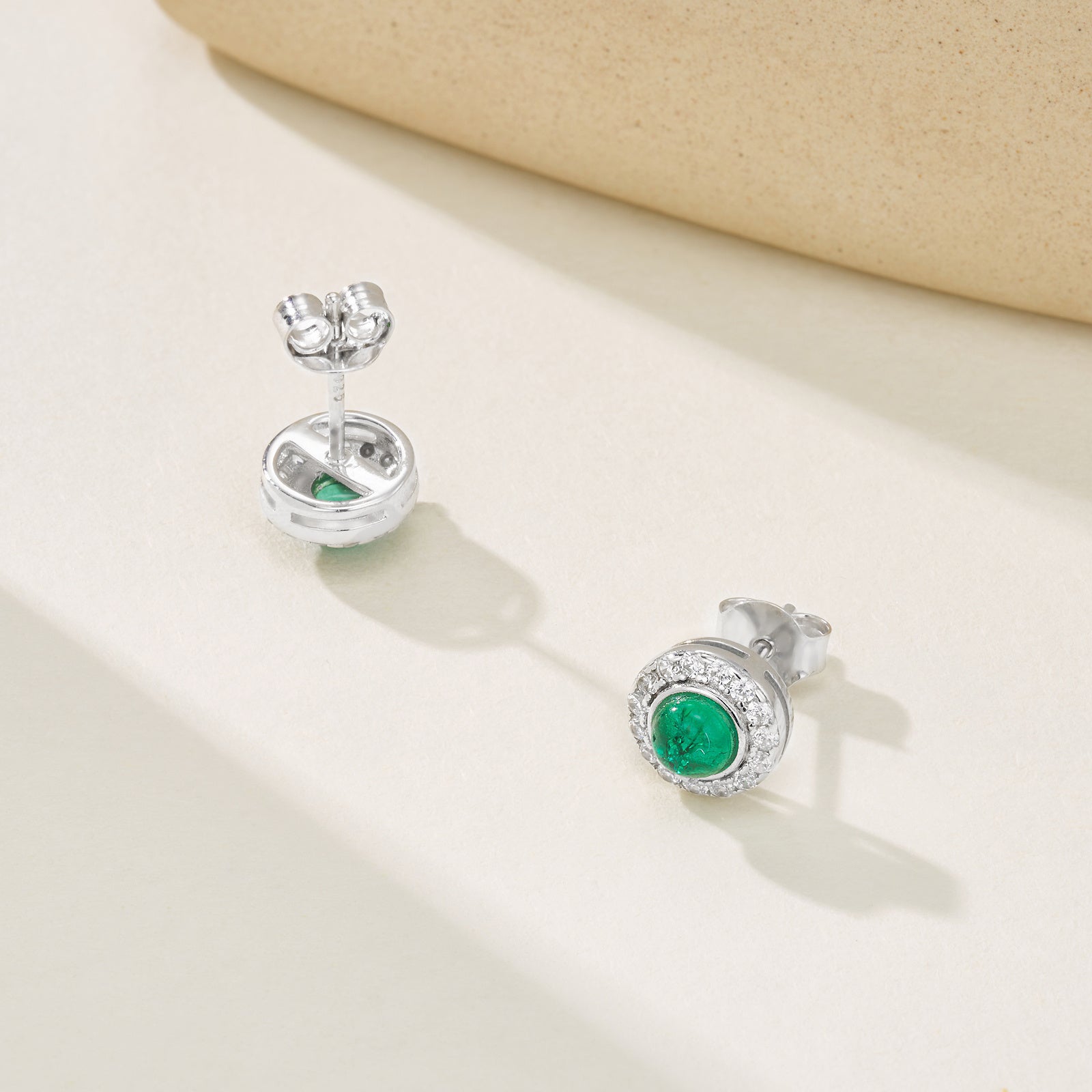 Complete Green Radiance | Single-Row Diamond Surround Round Emerald Ear Studs