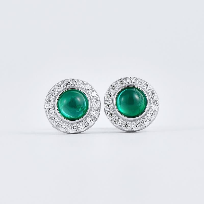 Complete Green Radiance | Single-Row Diamond Surround Round Emerald Ear Studs
