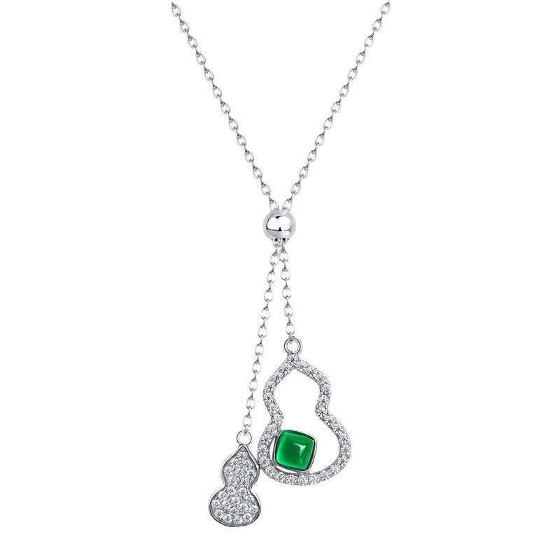 Double Blessing | Hollow Gourd Set with Diamonds Emerald Necklace