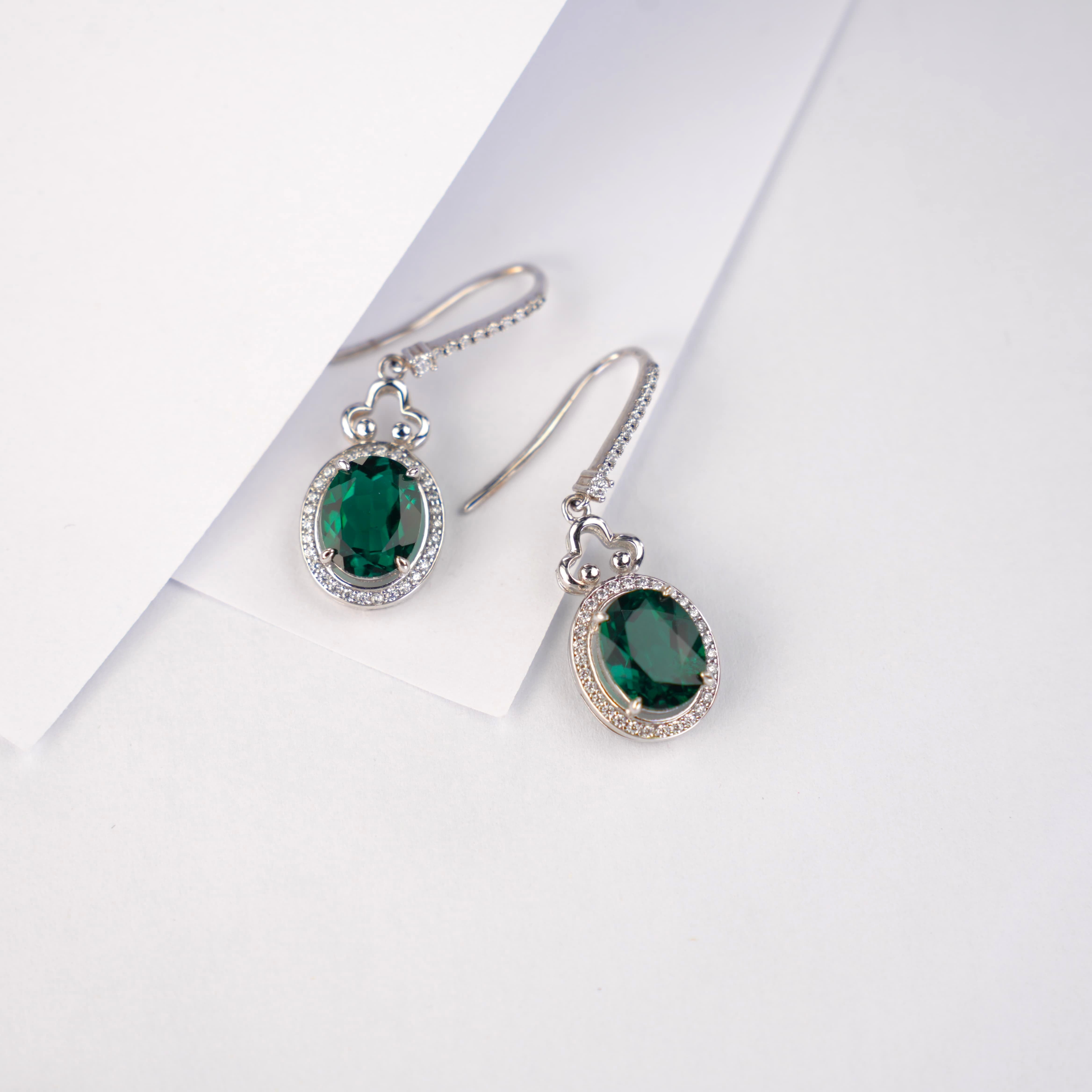 Crystal - Accented Emerald Earrings