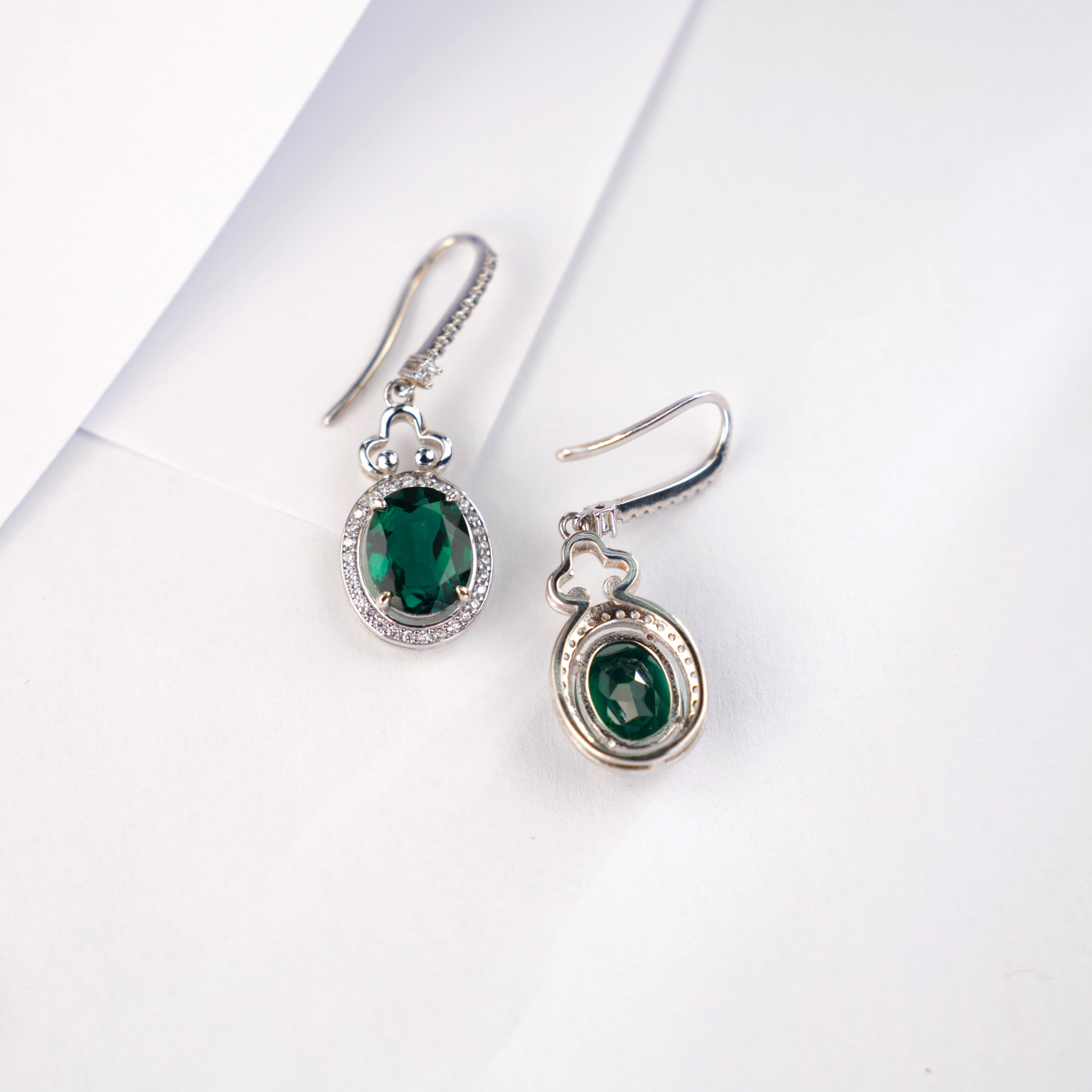 Crystal - Accented Emerald Earrings