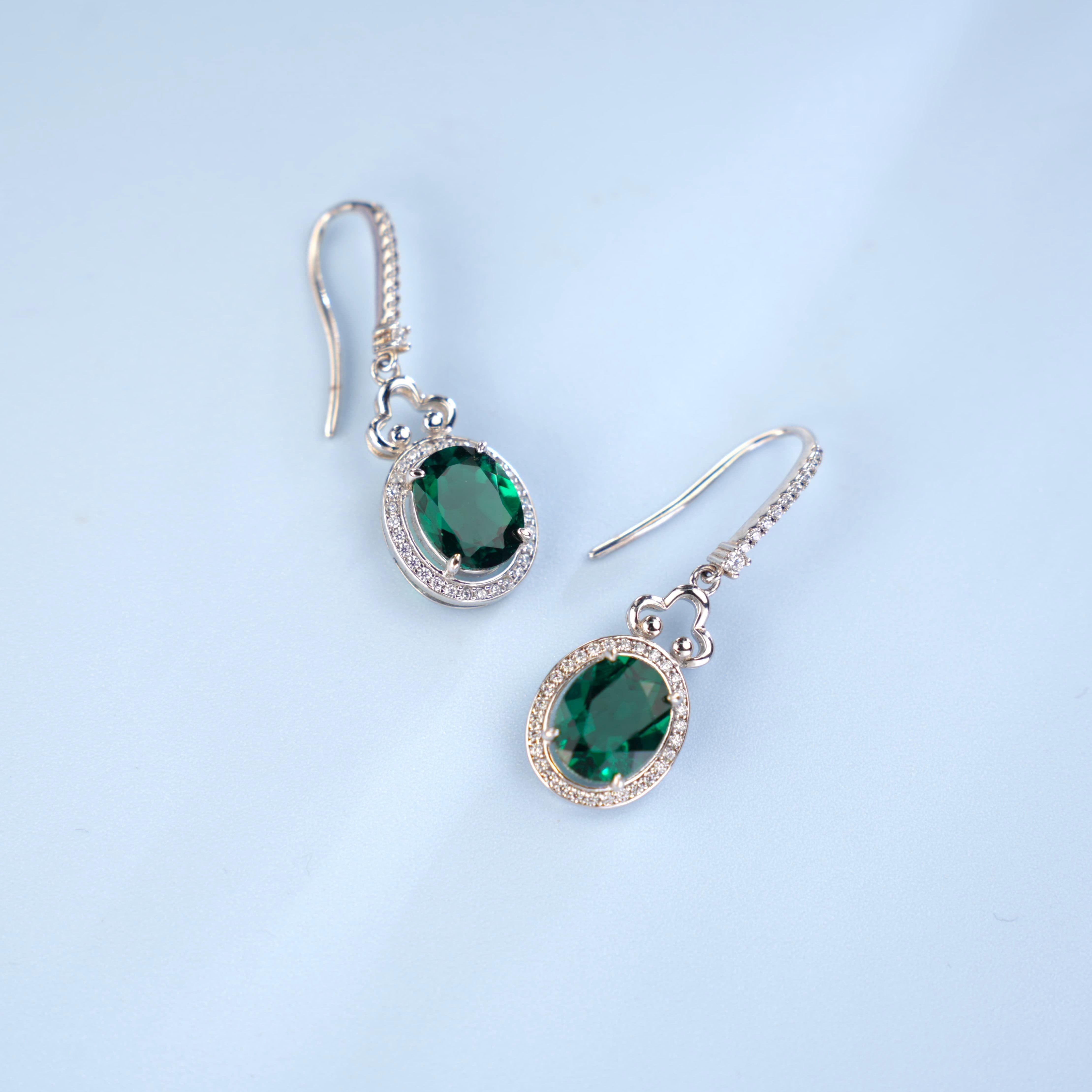 Crystal - Accented Emerald Earrings