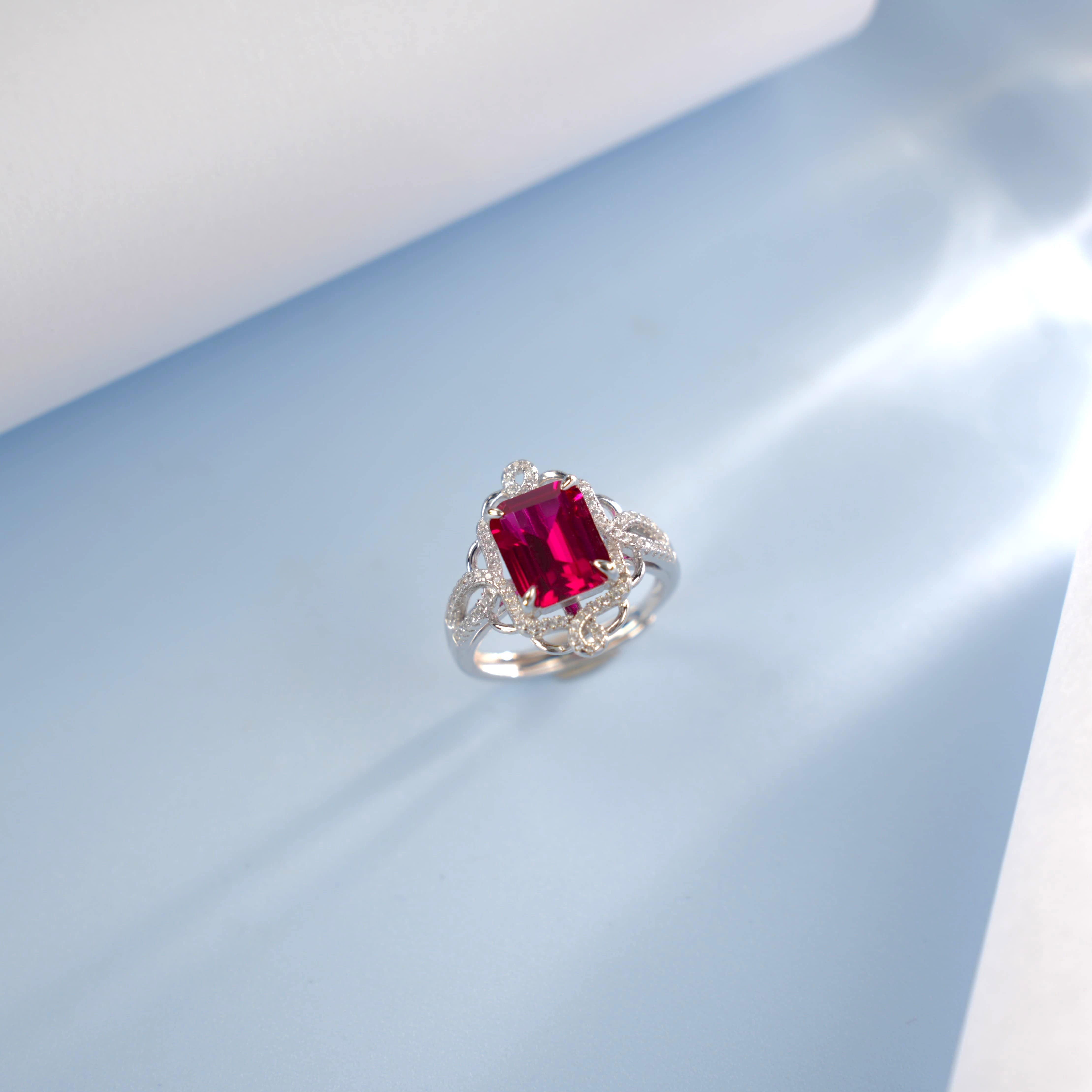 Sparkling Ruby Emerald Cut Ring