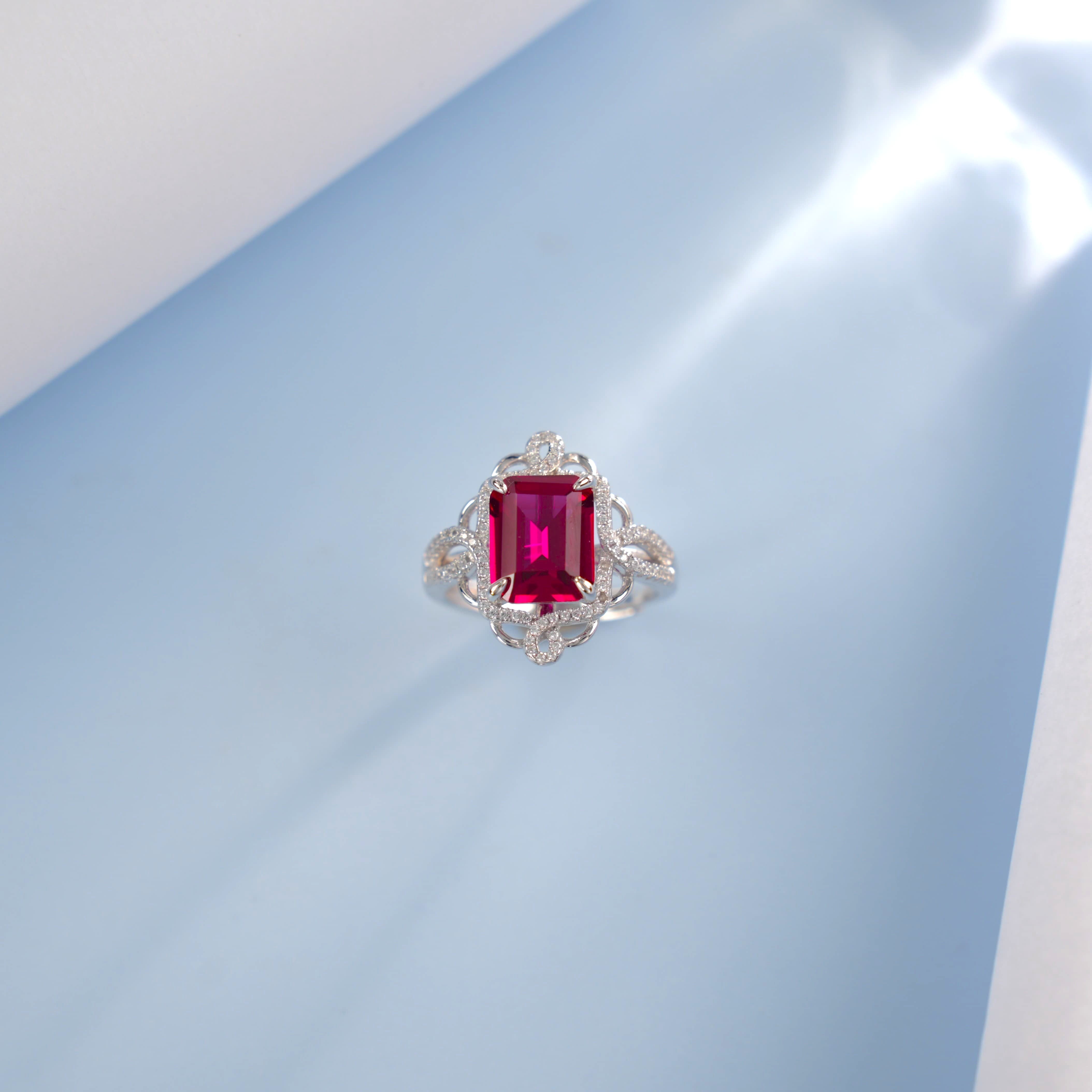 Sparkling Ruby Emerald Cut Ring