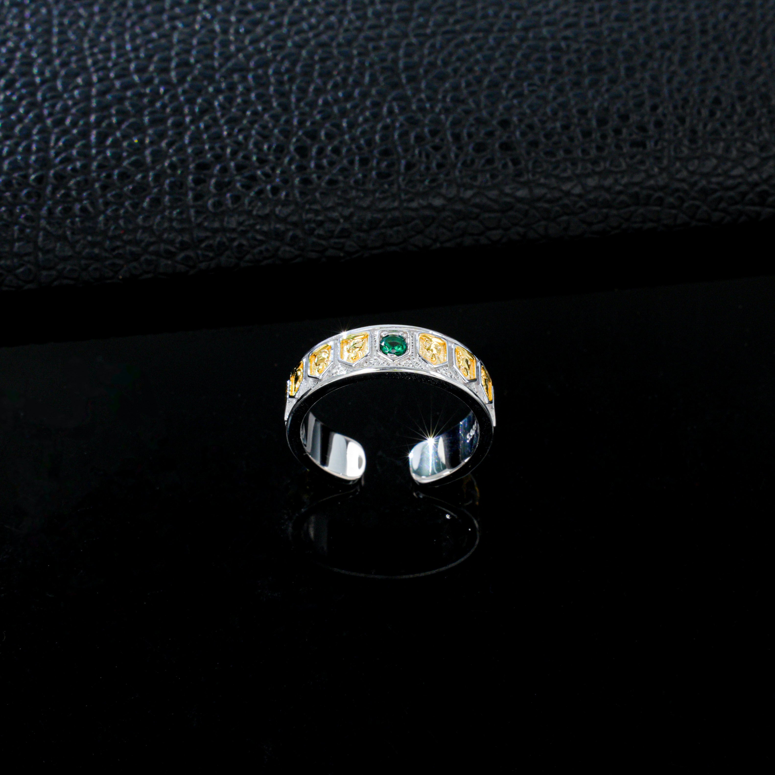 Lab-Grown Ruby - Filigree Diamond-Inlaid Colored Gold Ring