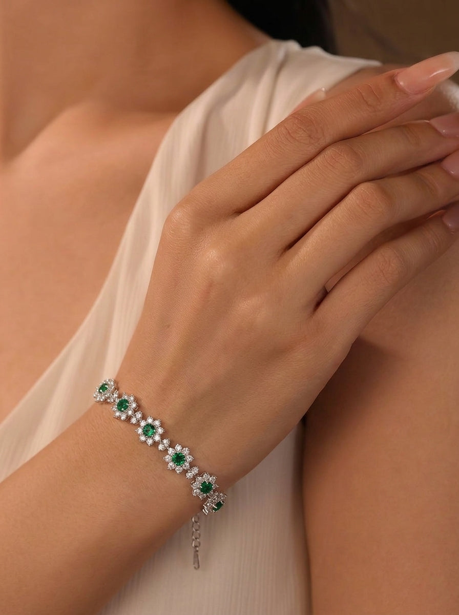 Dainty Emerald Cluster Bracelet