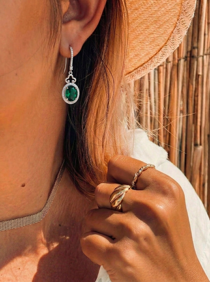 Crystal - Accented Emerald Earrings