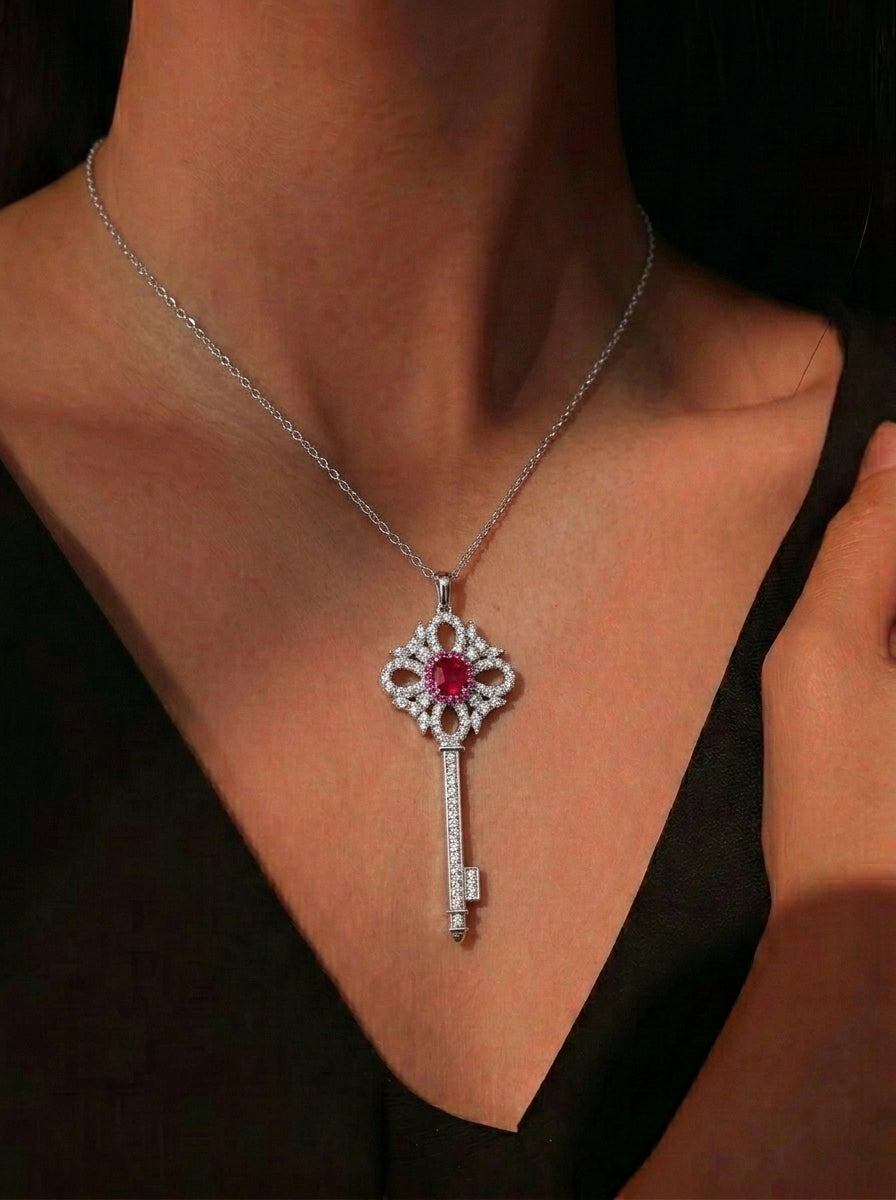 Ruby Key Pendant Necklace