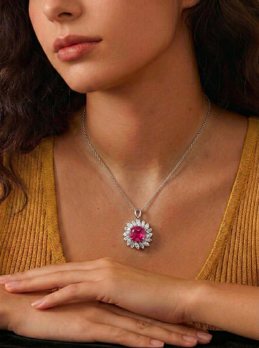 Ruby Sunburst Pendant Necklace