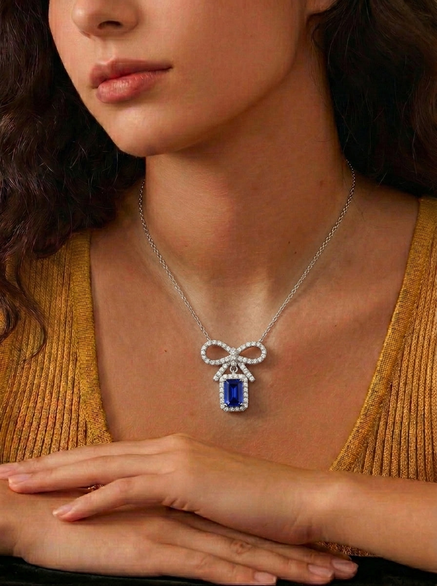 Sapphire Bow Pendant Necklace