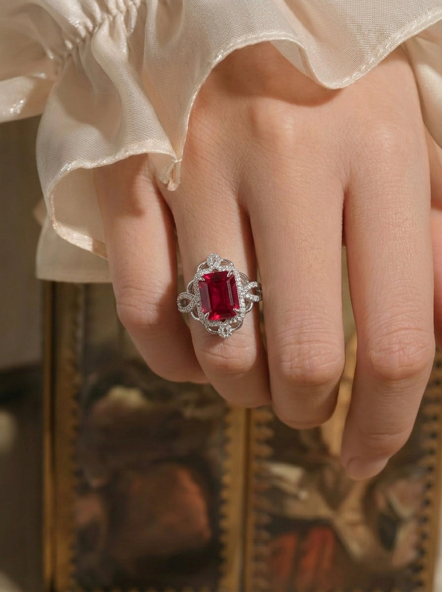 Sparkling Ruby Emerald Cut Ring