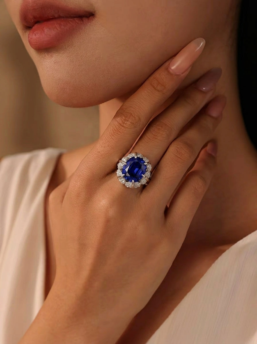 Big Stone Sapphire Halo Ring