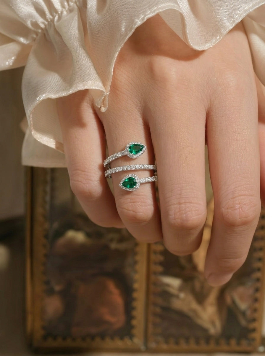 Double Teardrop Emerald Ring