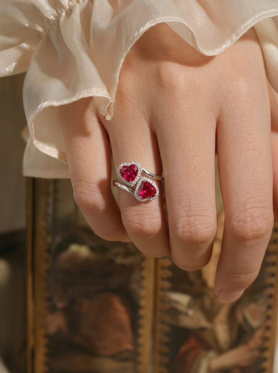 Double ruby heart ring