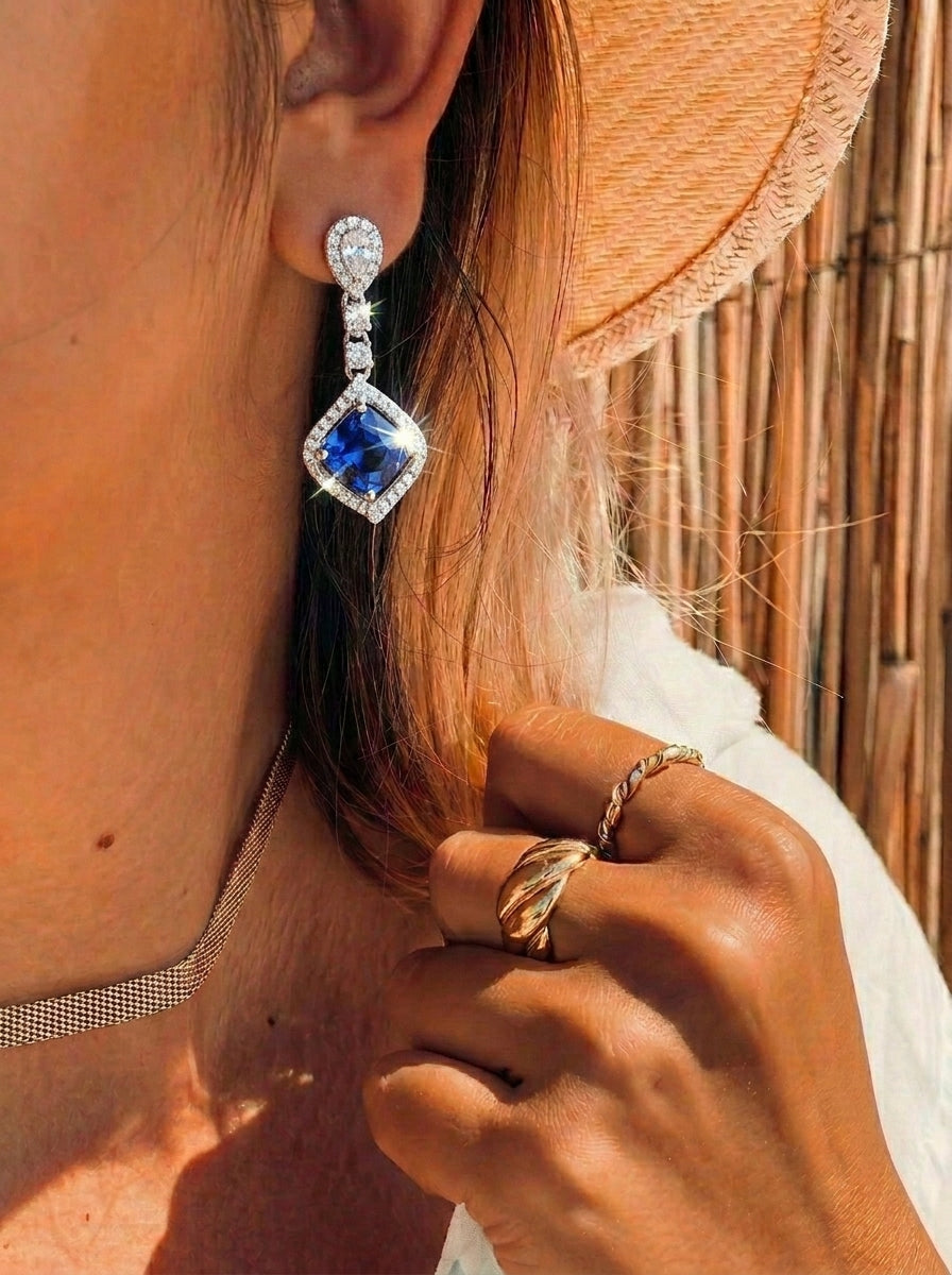 Cultured Emerald - Elegant Diamond Earrings