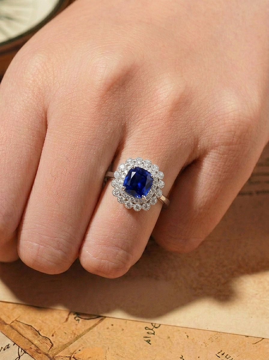Cultured Sapphire - Dazzling Floral Cluster Ring