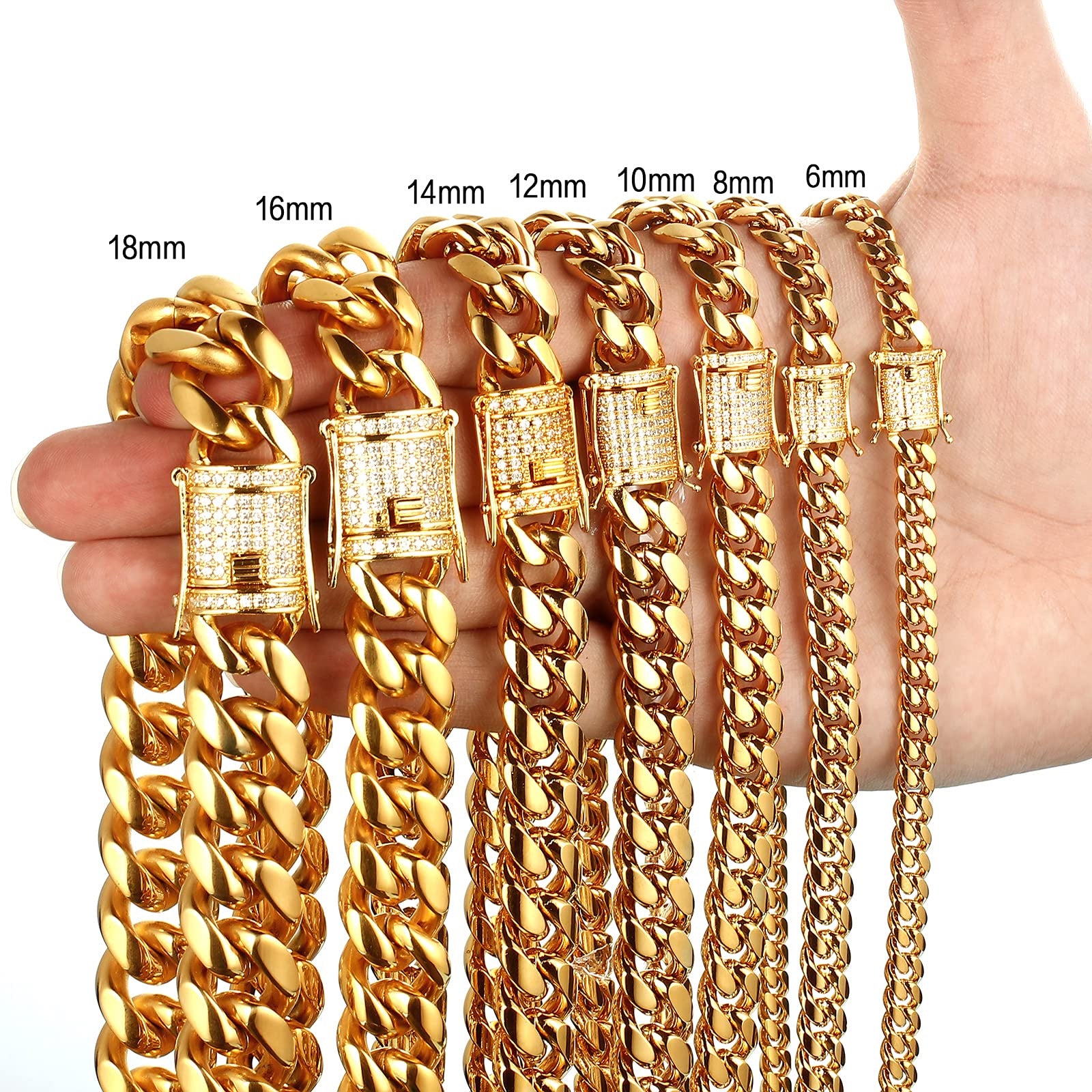 14K Gold, 6-18mm Cuban chain and bracelet set