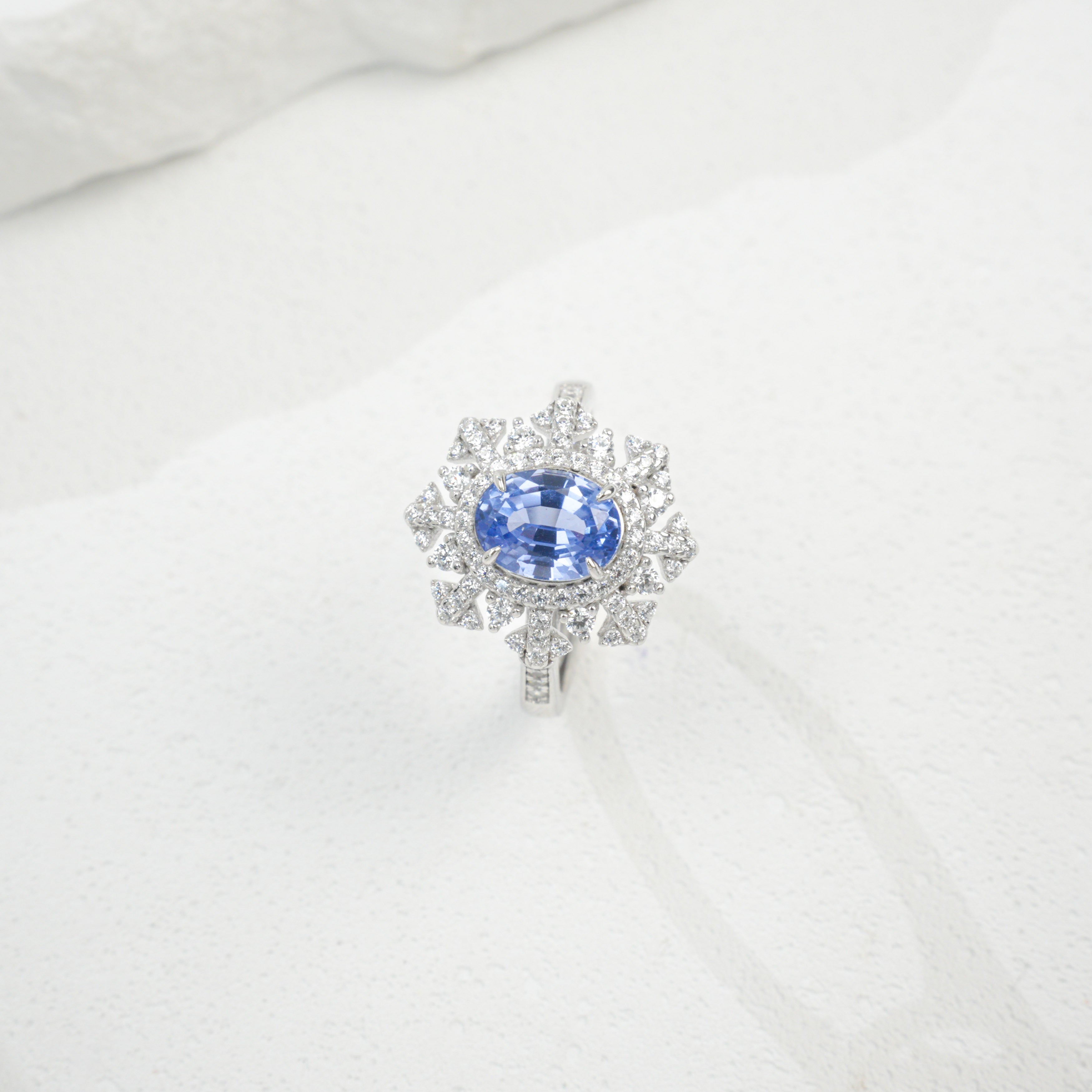Lab-Grown Sapphire - Diamond-Halo Square Court Deep Blue Ring