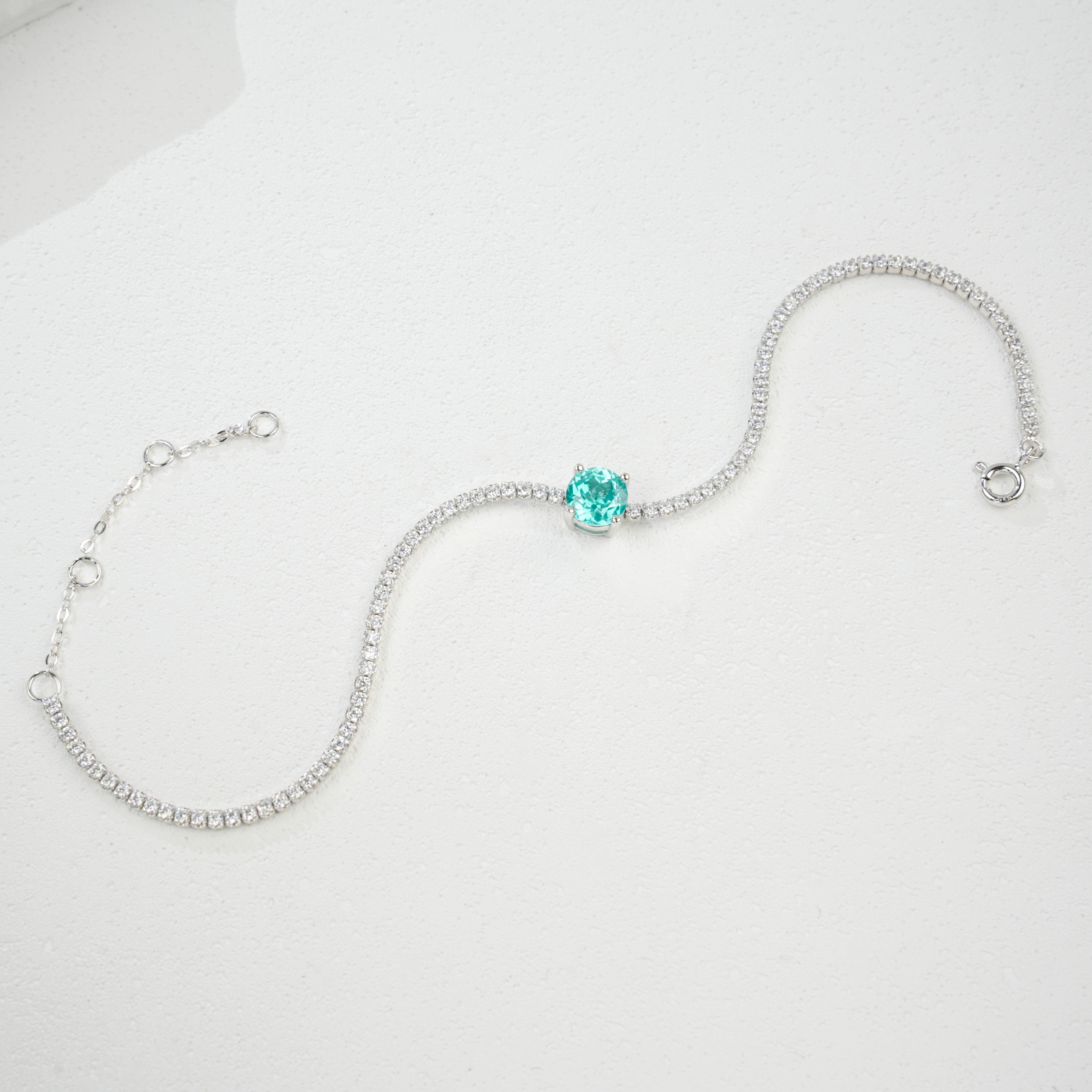 Lab - Grown Paraiba Tourmaline Anklet, S928 Silver Plated with 18K Gold, Sparkling Cubic Zirconia Embellishment