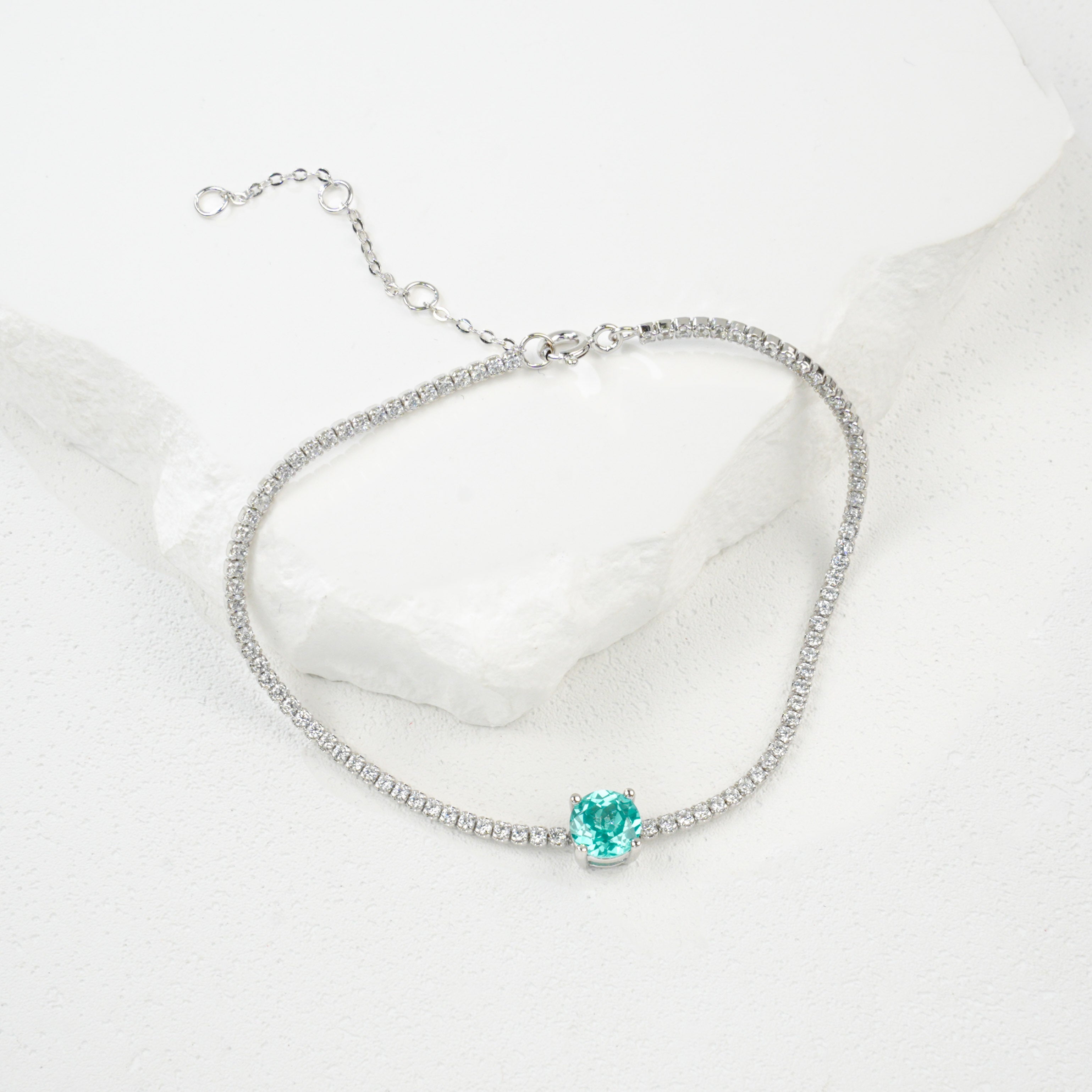 Lab - Grown Paraiba Tourmaline Anklet, S928 Silver Plated with 18K Gold, Sparkling Cubic Zirconia Embellishment