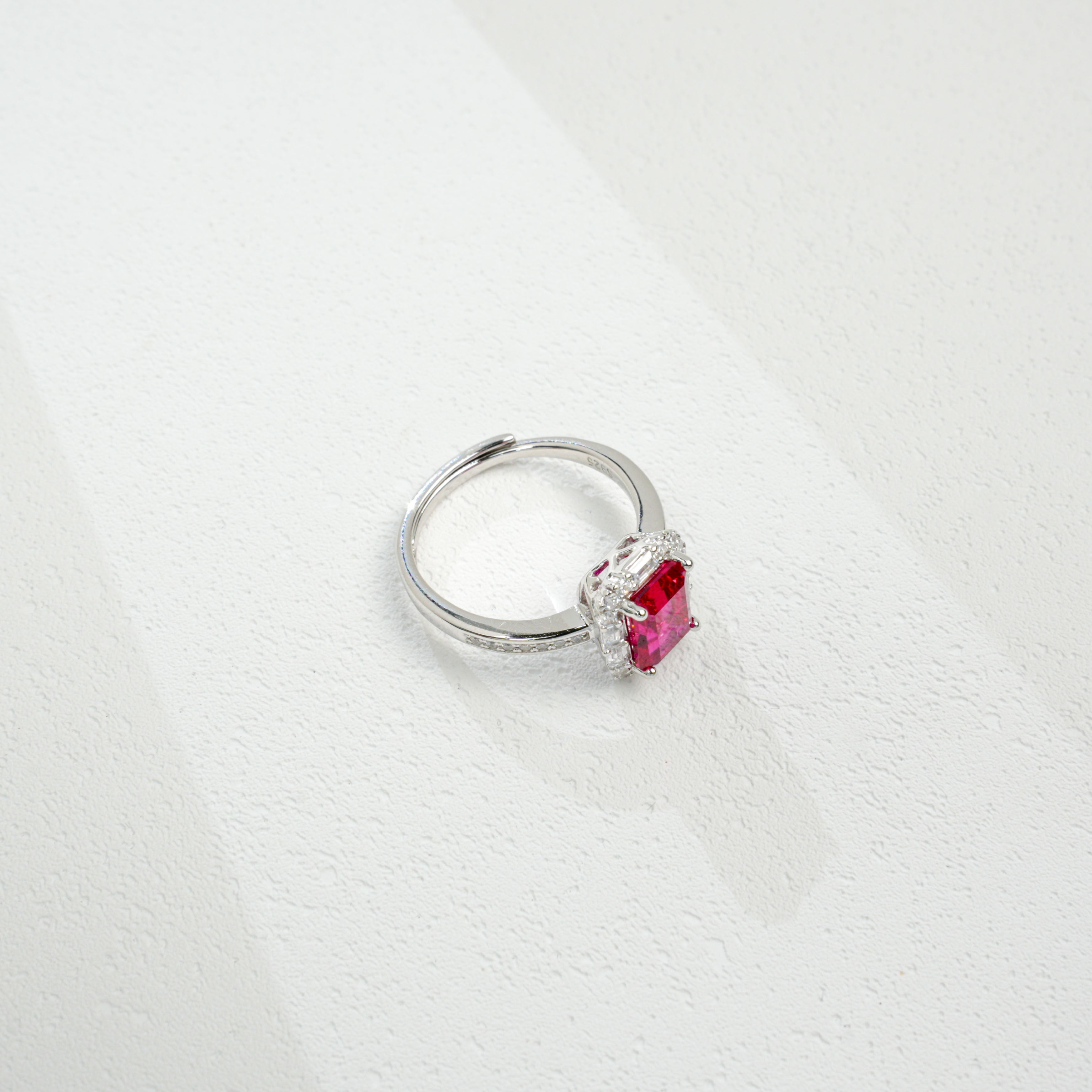 Lab-Grown Ruby Ring | S925 Sterling Silver Plated 18K Gold, Emerald Cut with Baguette & Round Zircon Halo, Luxury Gemstone Jewelry