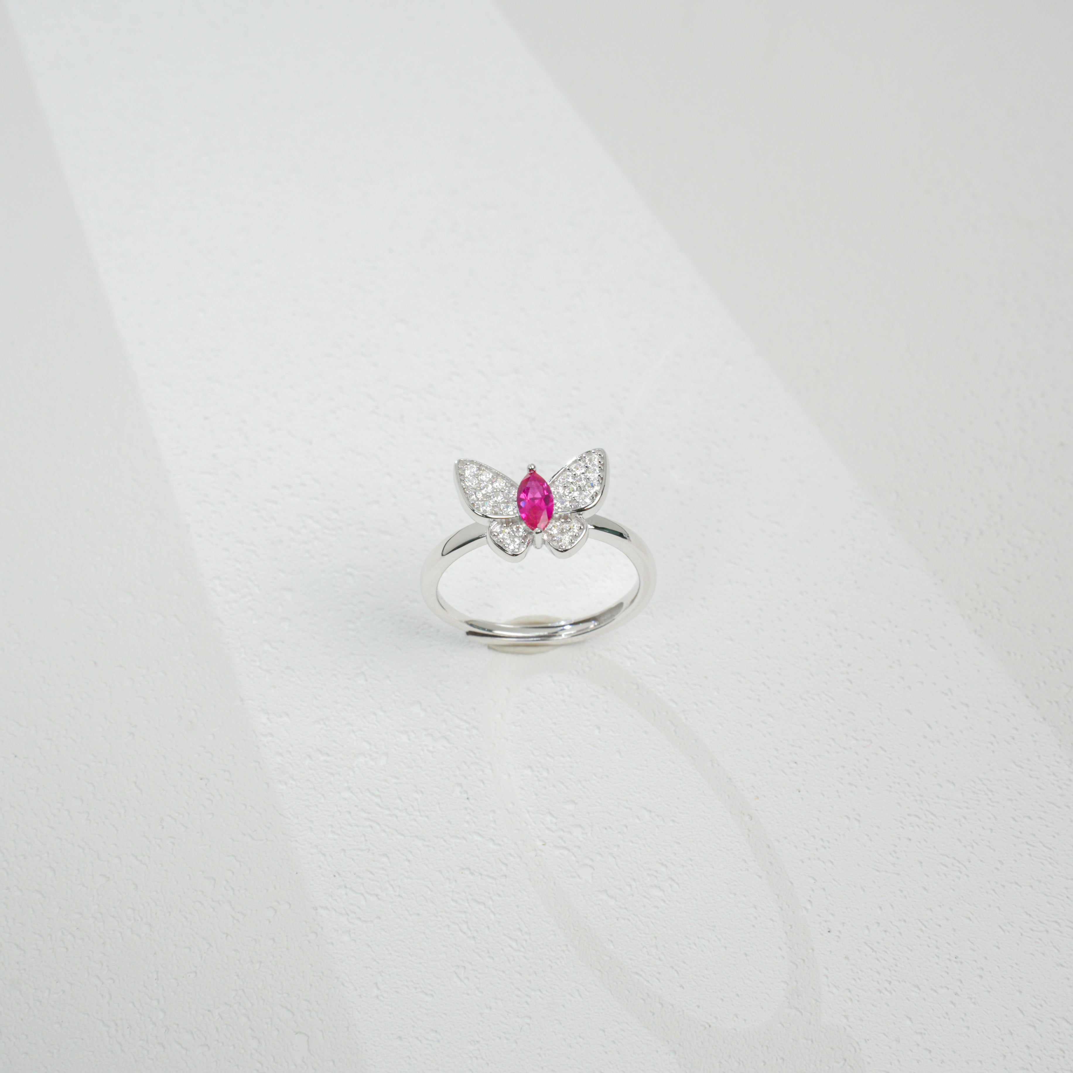Exquisite Butterfly S925 Silver with 18K Gold Plating Ring, Adorned with Lab-Grown Sapphire/Ruby/Emerald and Sparkling Zircons, an Elegant Choice