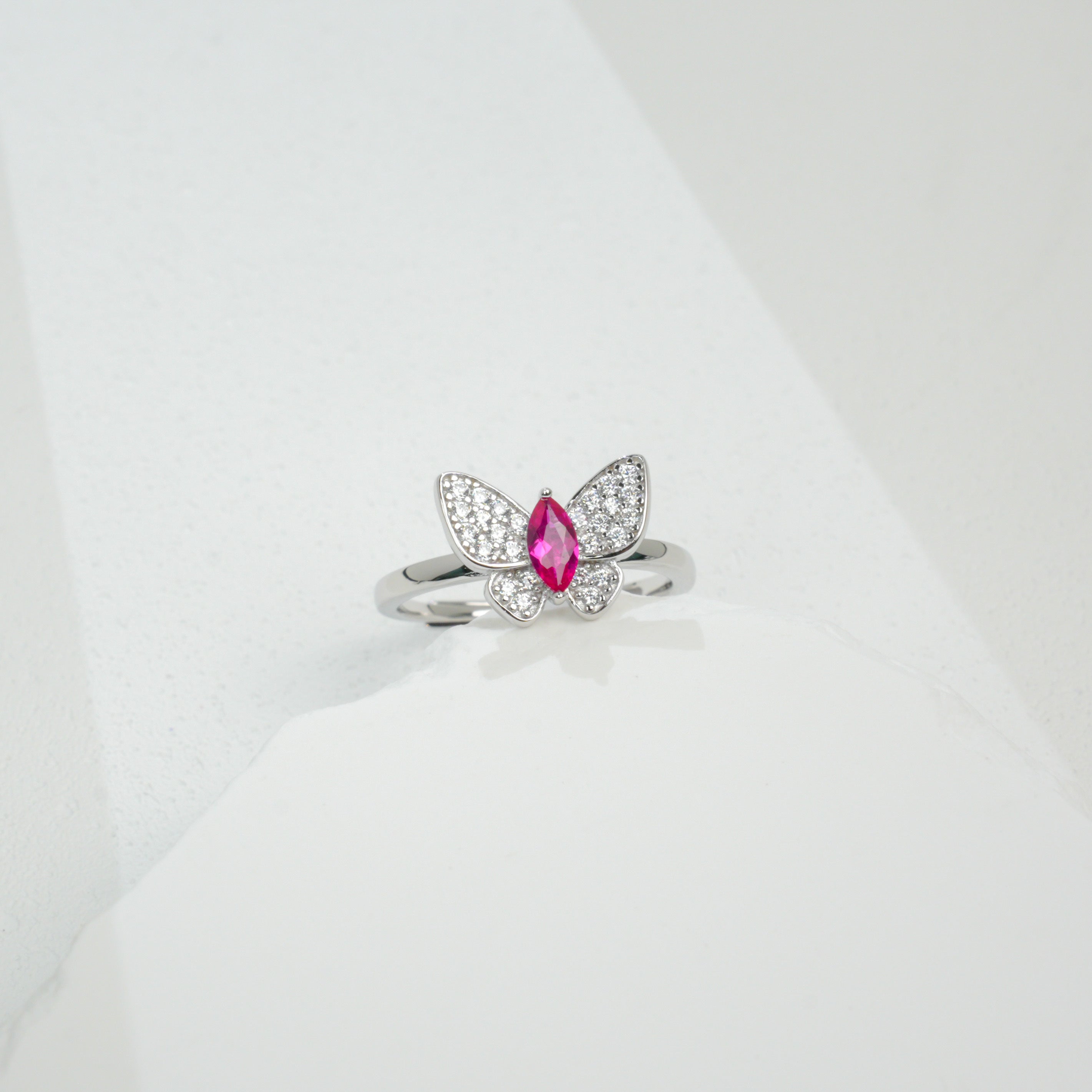 Exquisite Butterfly S925 Silver with 18K Gold Plating Ring, Adorned with Lab-Grown Sapphire/Ruby/Emerald and Sparkling Zircons, an Elegant Choice