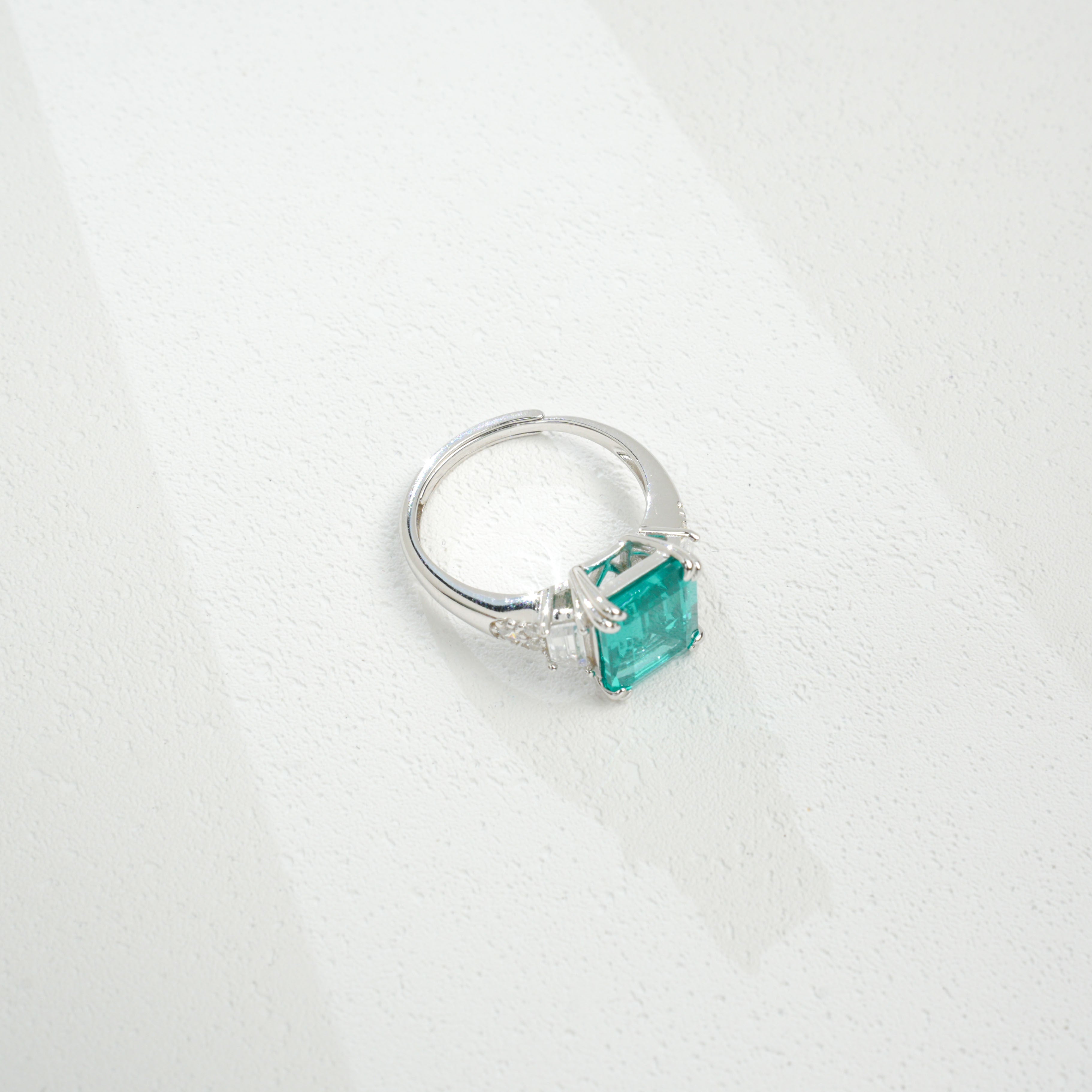 Lab - Grown Paraiba Tourmaline Ring | S925 Sterling Silver Plated 18K Gold, Emerald Cut with Baguette Zircon Accents, Luxury Gemstone Jewelry