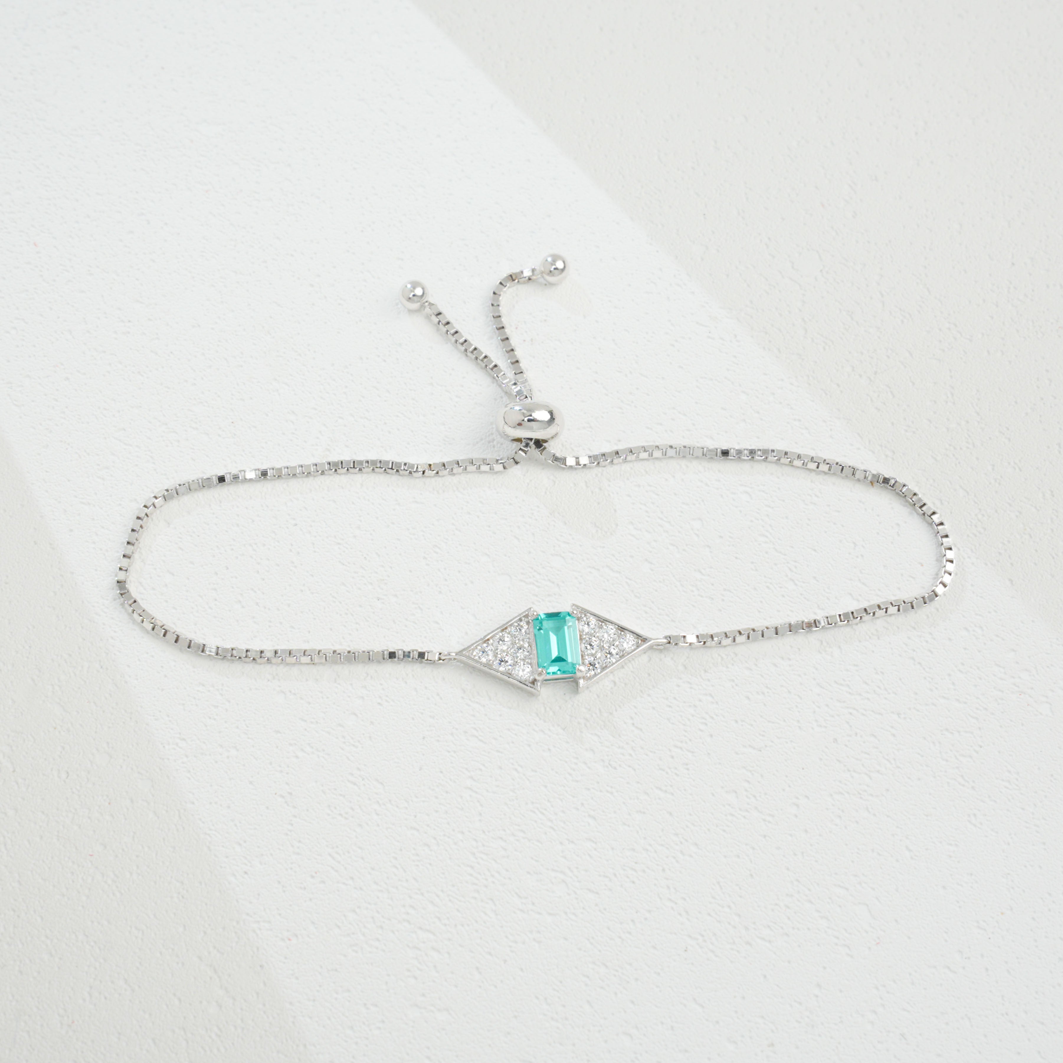 Lab - Grown Paraiba Tourmaline Bracelet, S928 Silver Plated with 18K Gold, Adjustable Slider Design