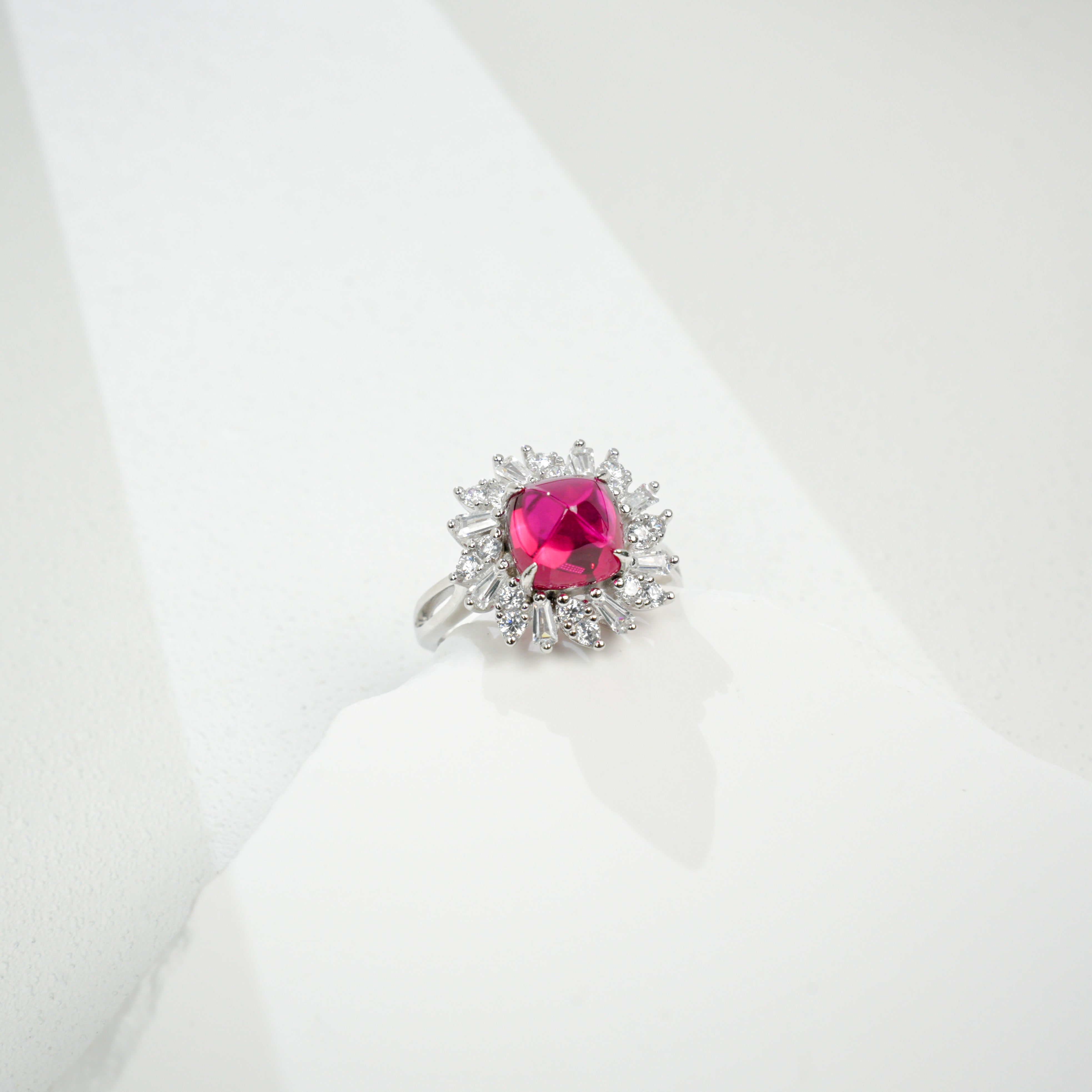Lab-Grown Ruby Ring | S925 Sterling Silver Plated 18K Gold, Cushion Cut with Halo Zircon Accents, Luxury Gemstone Jewelry
