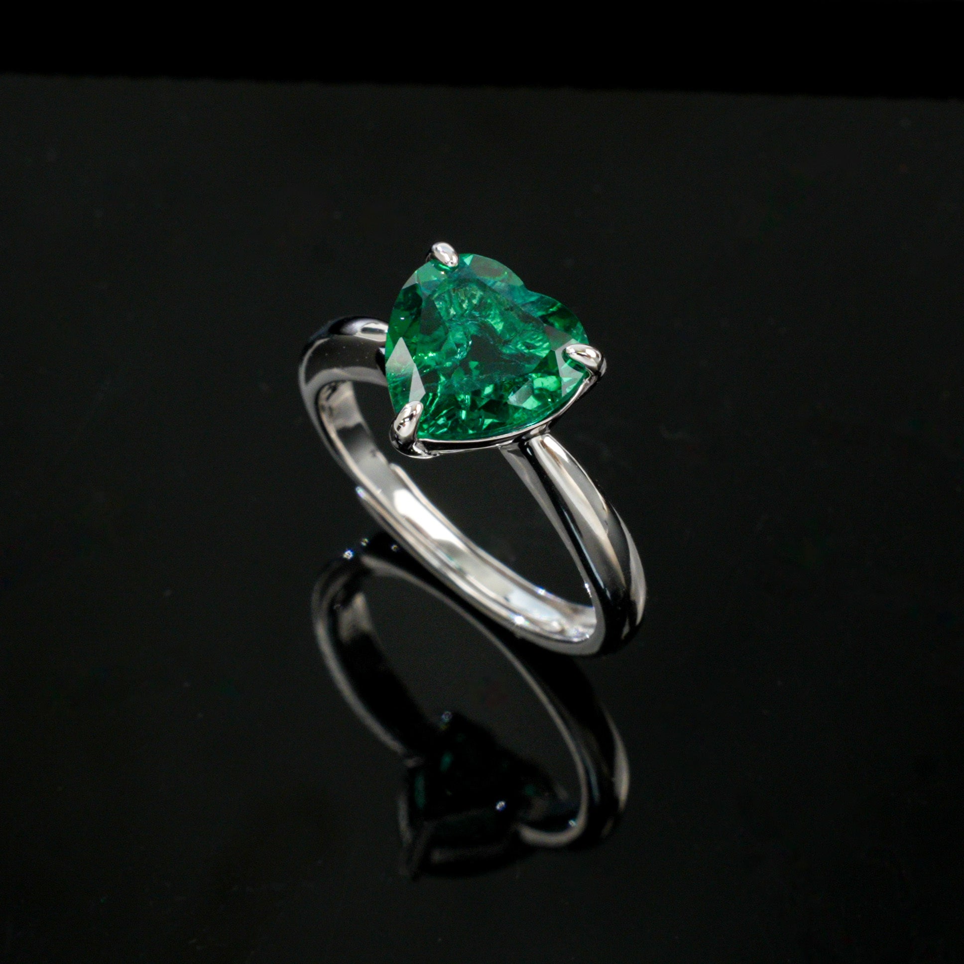 Lab-Grown Emerald - Heart Ripple Emerald Glow Solitaire Ring