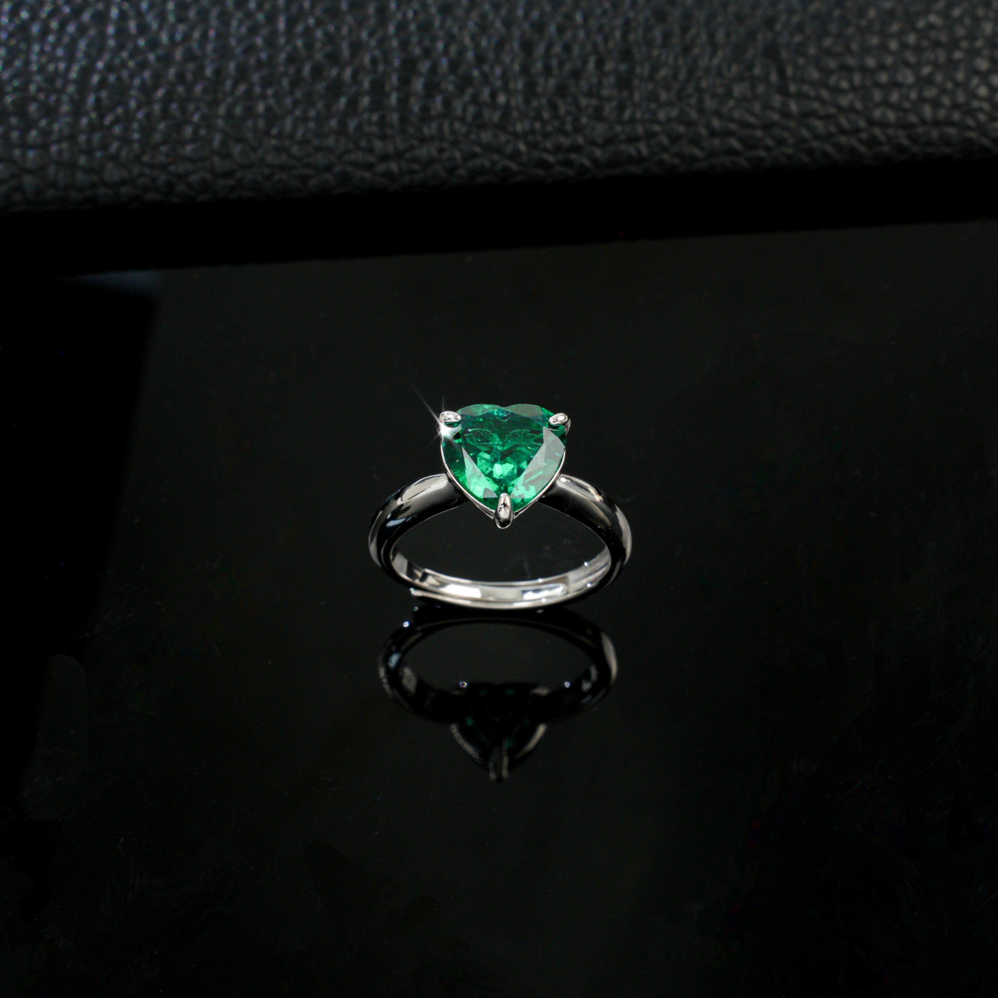 Lab-Grown Emerald - Heart Ripple Emerald Glow Solitaire Ring