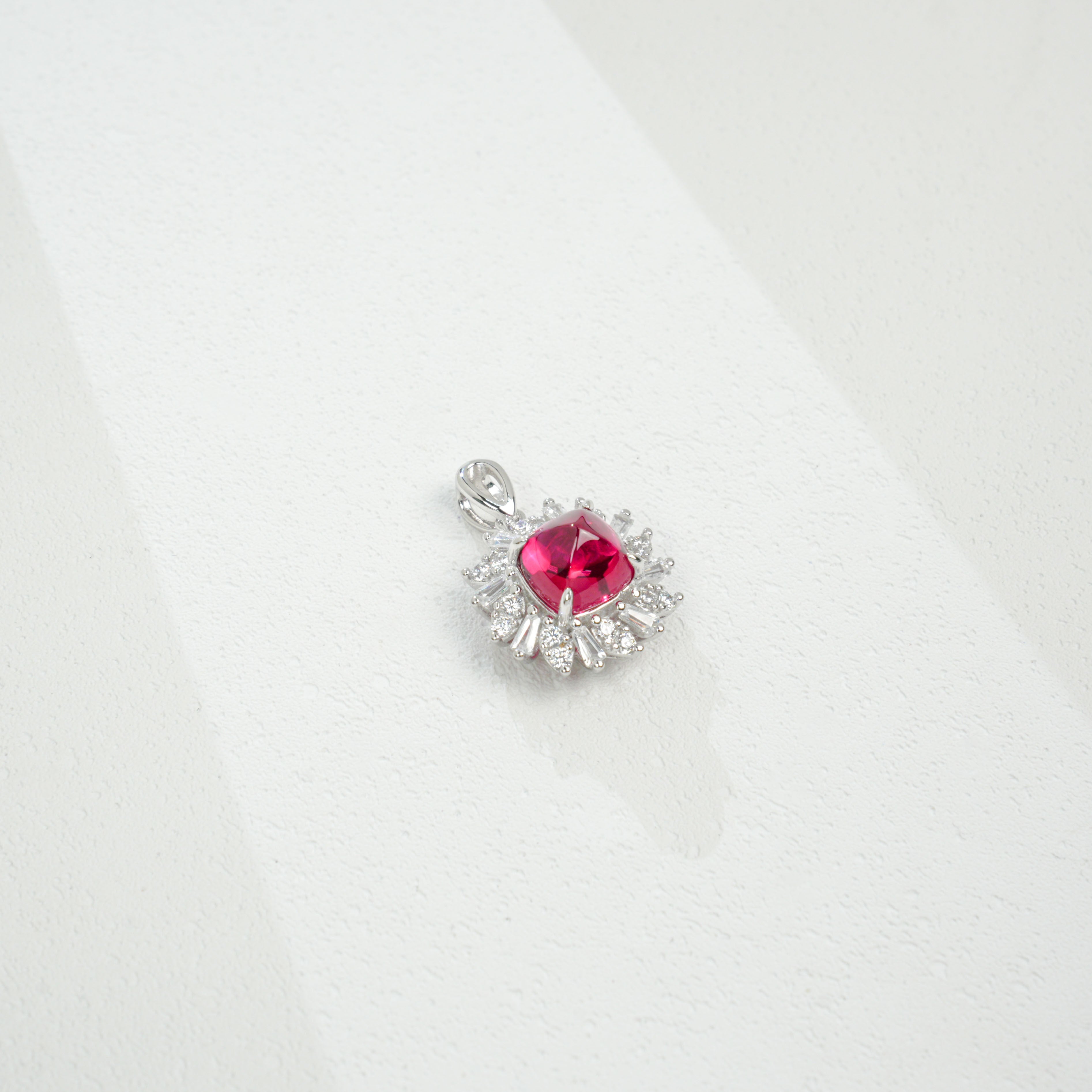 Lab-Grown Ruby Pendant Necklace | S925 Sterling Silver Plated 18K Gold, Cushion Cut with Halo Zircon Accents, Elegant Gemstone Jewelry